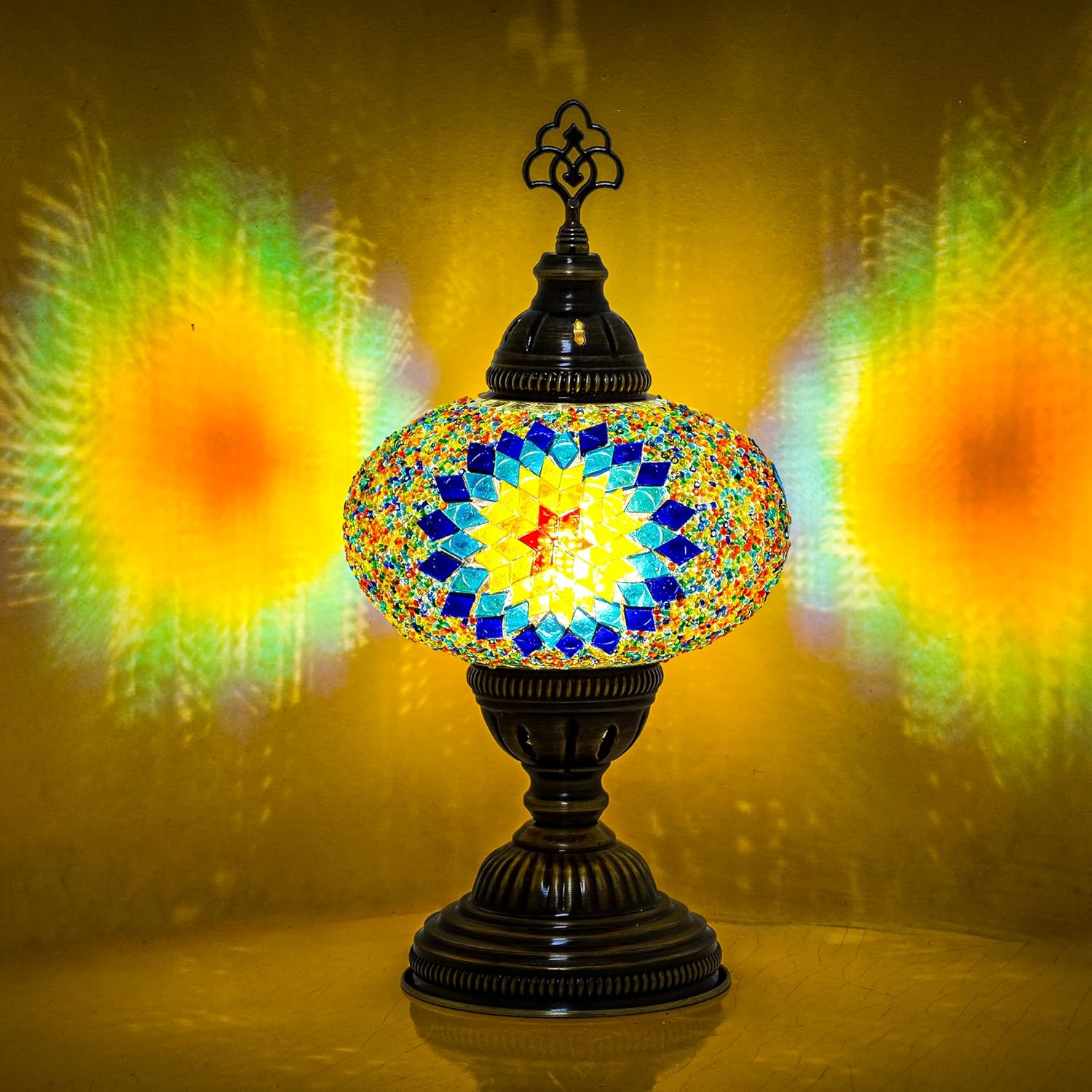 Mozaist Turkish Mosaic Lamp with Bulb – Handmade Star Fire Stained Glass Table Light, Antique Bohemian Vintage Decor for Bedroom or Living Room, E12 Socket