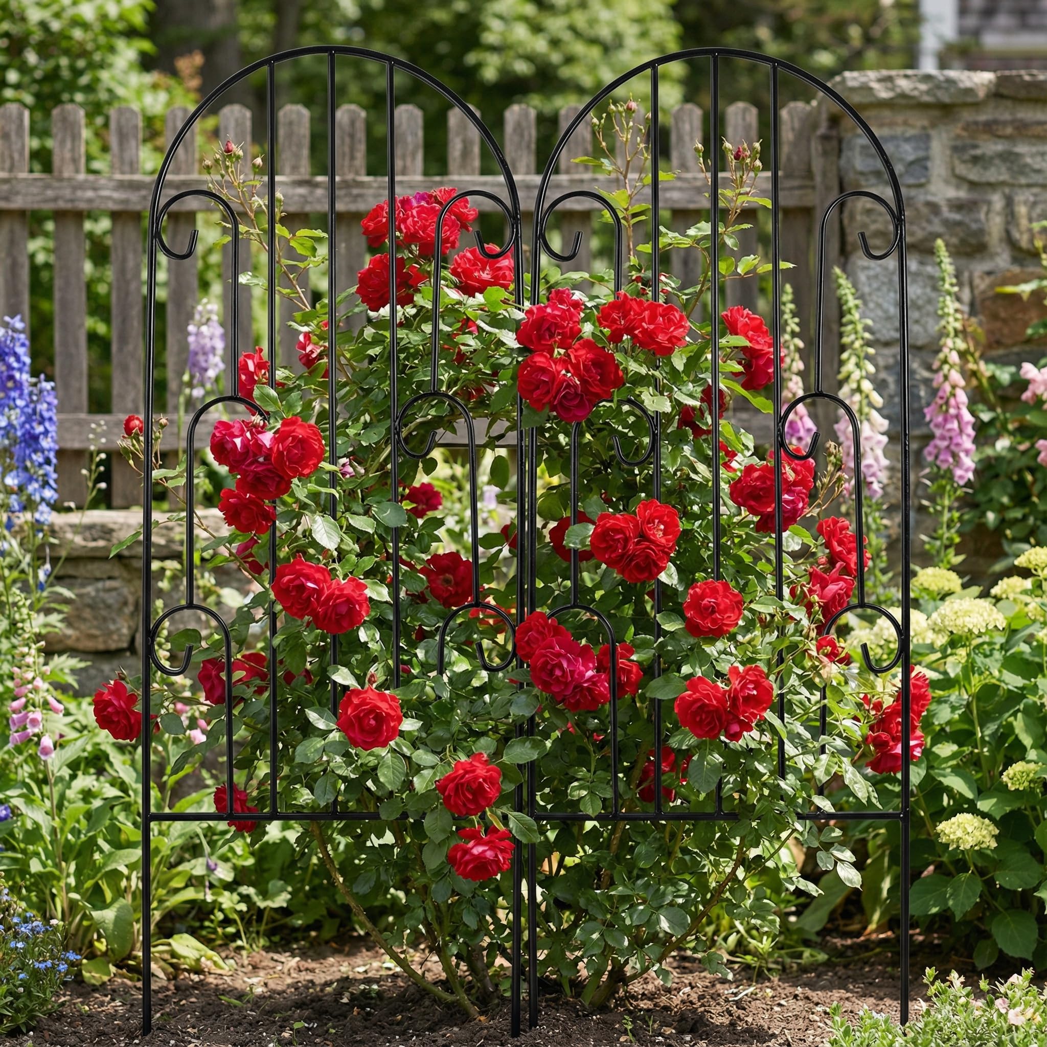 2er Set Metall Rankhilfe für Pflanzen, 114 x 40.5 cm Rankgitter aus Eisen, dekoratives Rankgerüst für Kletterpflanzen, Rosen, Tomaten, geeignet für Garten, Balkon und Terrasse (Schwarz)