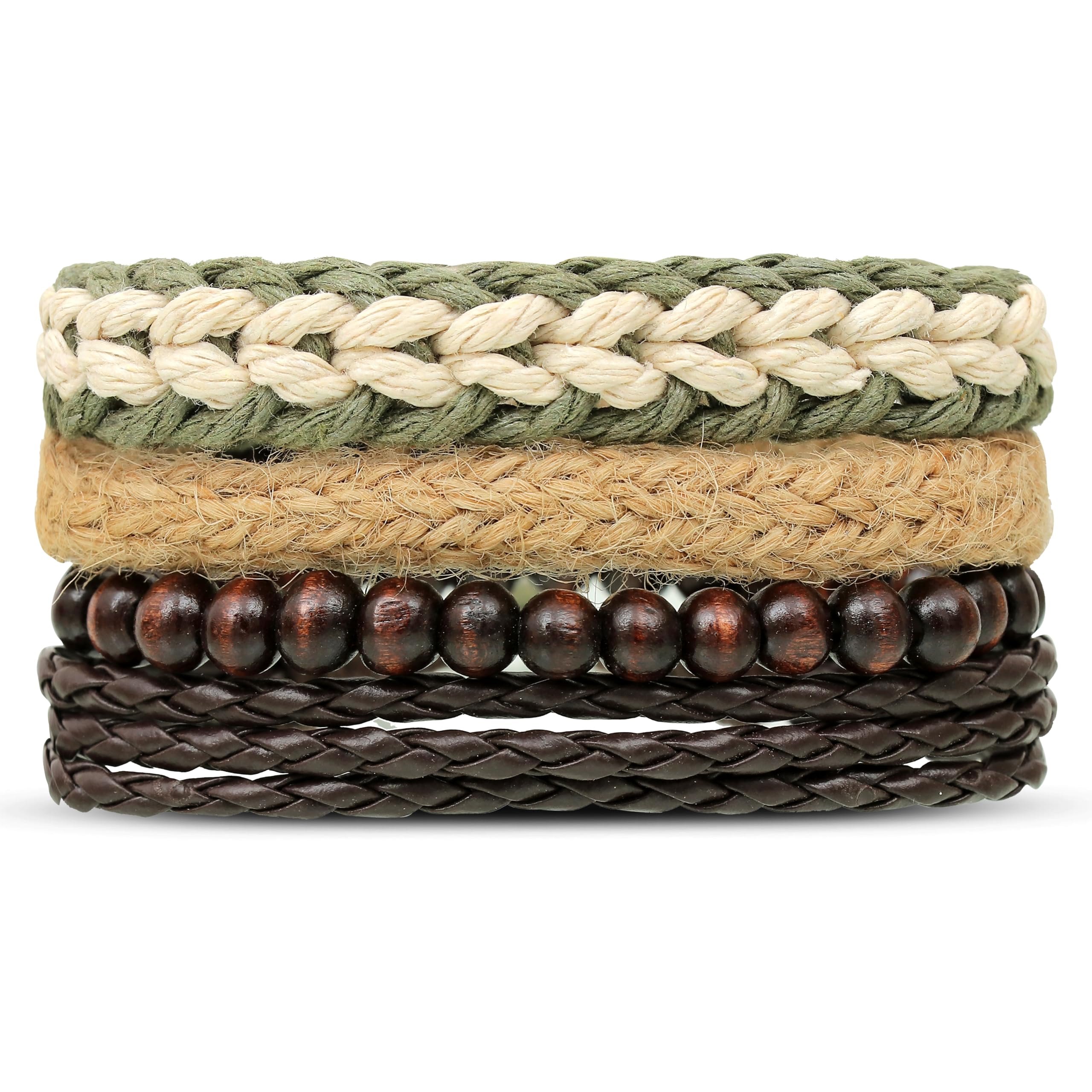 Multi-Layer Handmade Leather Wraps Adjustable Bracelets for Men and Women (Set of 4)-image-23
