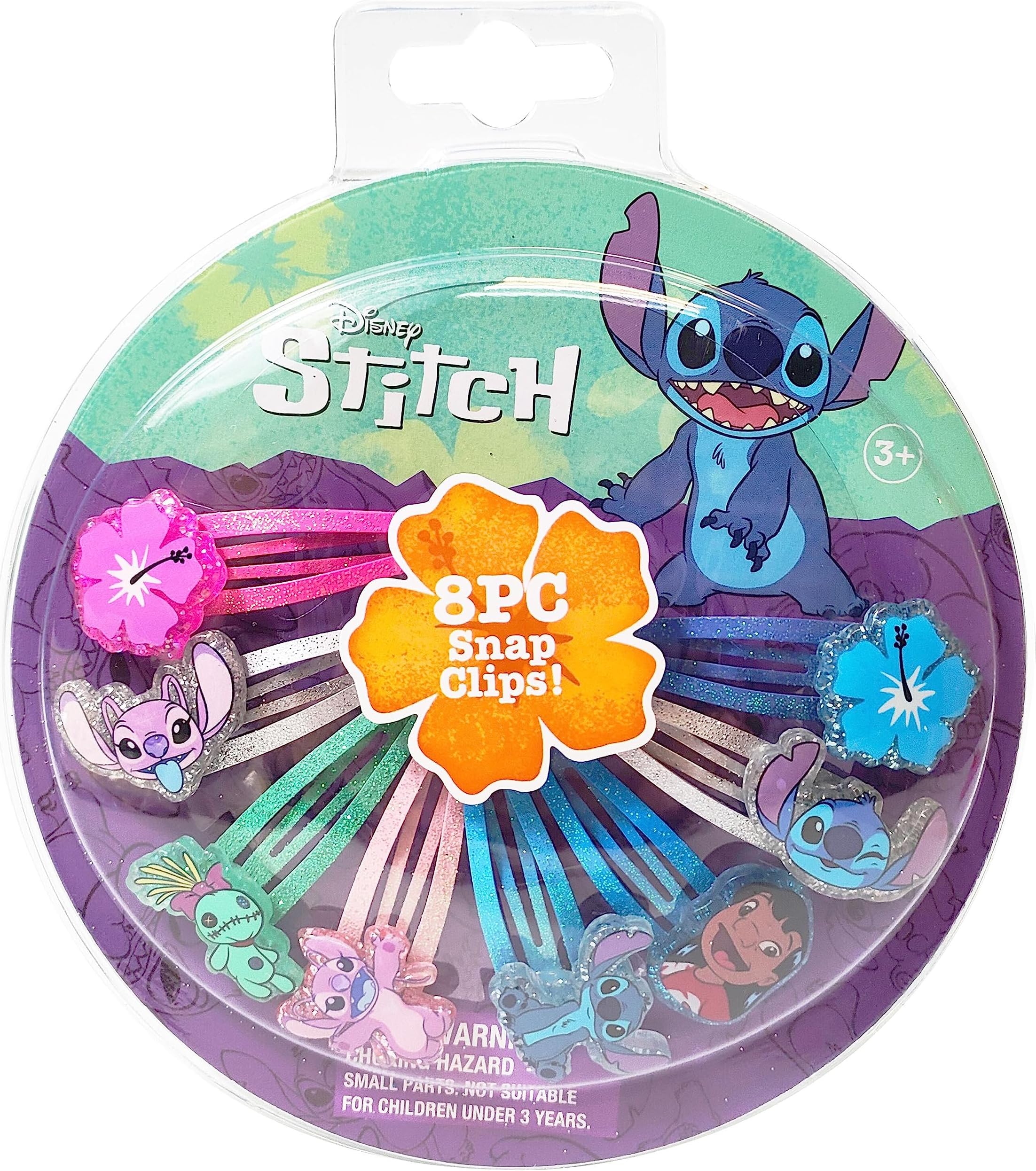 LUV HER Disney Stitch Kids Hair Clips for Girls Snap Clips 8 Pack Multi Color Ages 3+