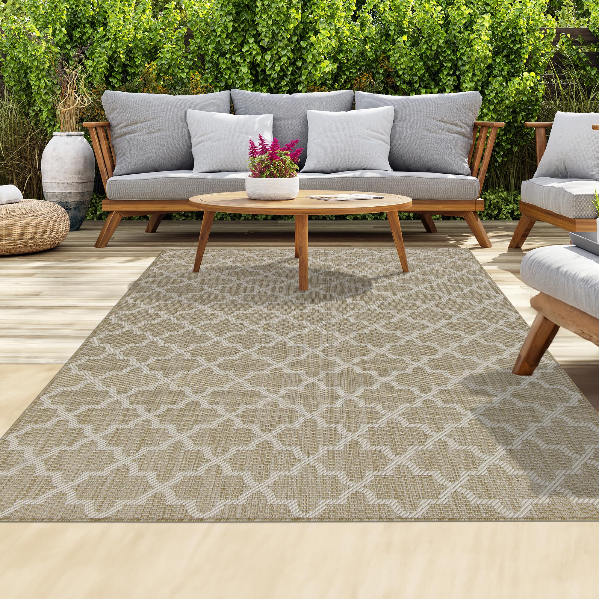 homeart Outdoor Rugs | Easy-Cleaning Indoor & Outdoor Area Rugs for Porch, Deck, Balcony, Garden, Picnic, Kitchen, Hallway | UV & Weather-Resistant Large Patio Rug Mats | Beige Cream, 200 x 290 cm — image 1