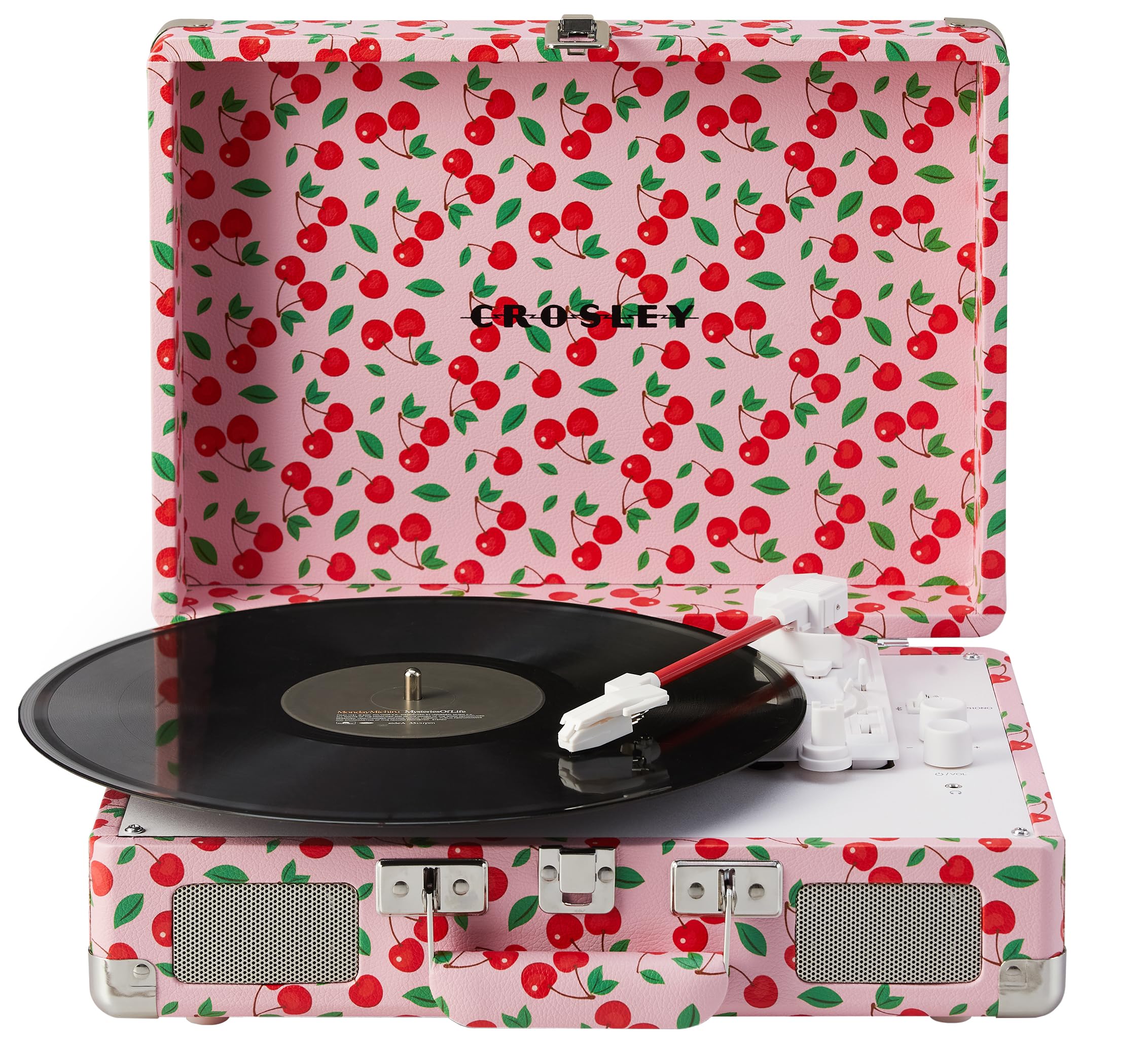Crosley CR8005F-RC Cruiser Plus Vintage 3-Speed Bluetooth in/Out Suitcase Vinyl Record Player Turntable with Built-in Speakers, Retro Cherry