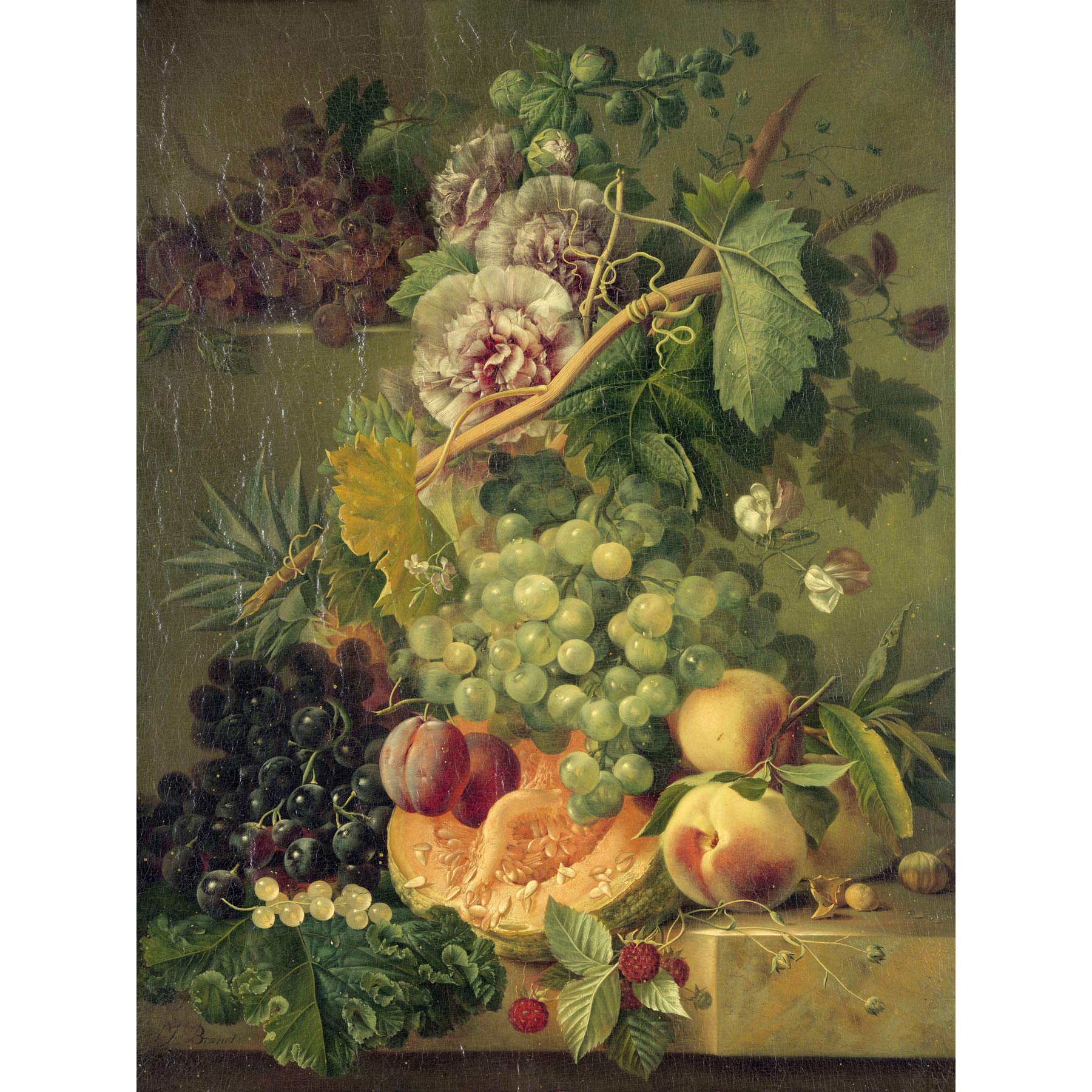 Artery8 Brandt Still Life With Flowers And Fruits Painting Premium Wall Art Canvas Print 18X24 Inch