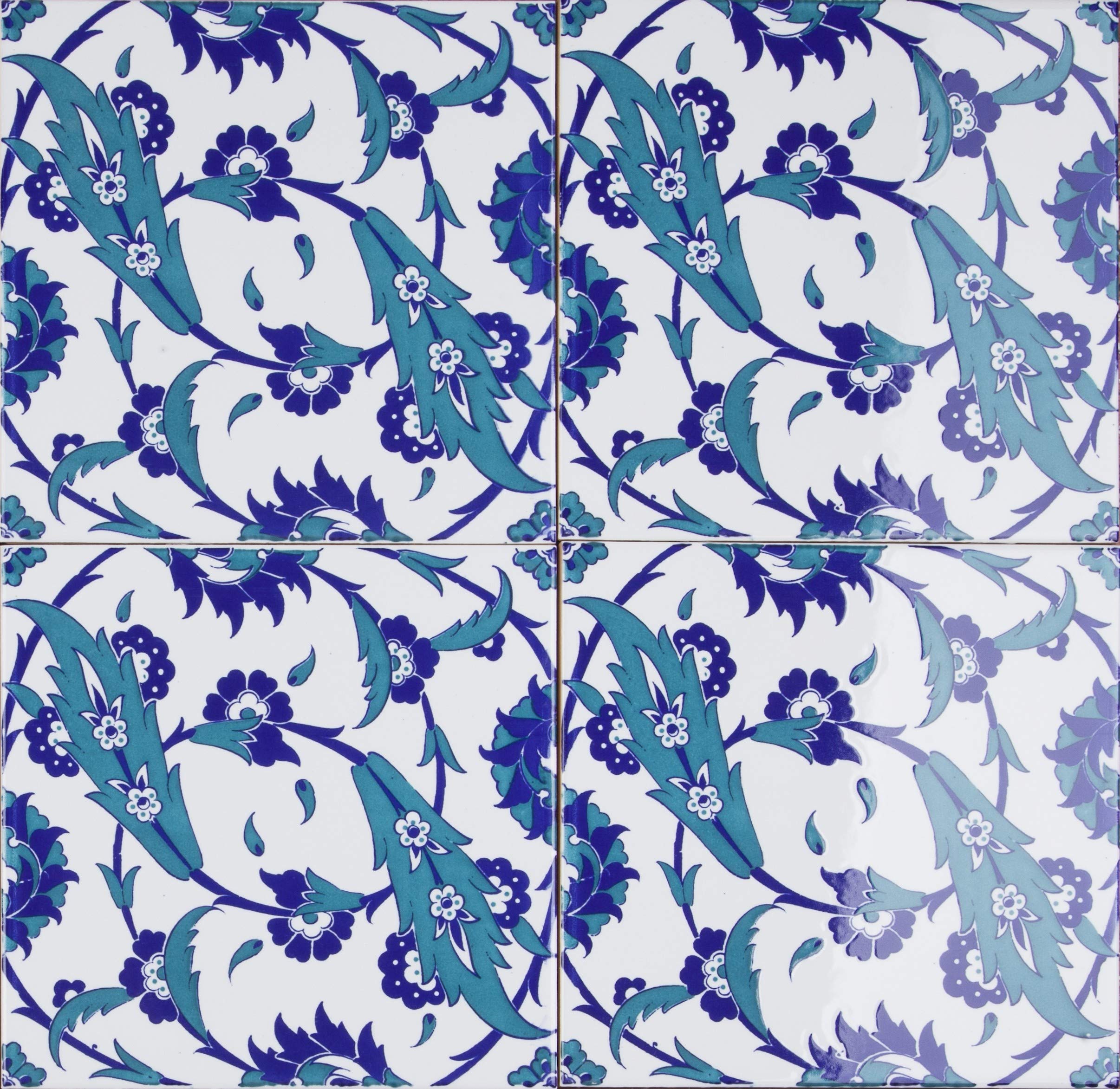 Cerames Esin - Coloridos azulejos turcos, 1 paquete - 0.48m2 (12 piezas), azulejos de cerámica Iznik con patrón, 20x20, ideal para la cocina o el baño.