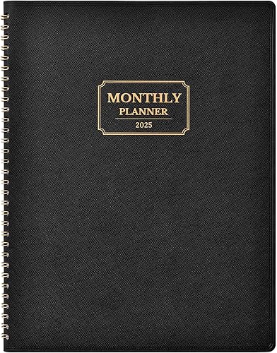Artfan Agenda mensual 2025  Calendario mensual 2025 con pestañas, 8.86 x 11.4 pulgadas, cuero saffiano, julio 2024 a diciembre 2025, cuero negro