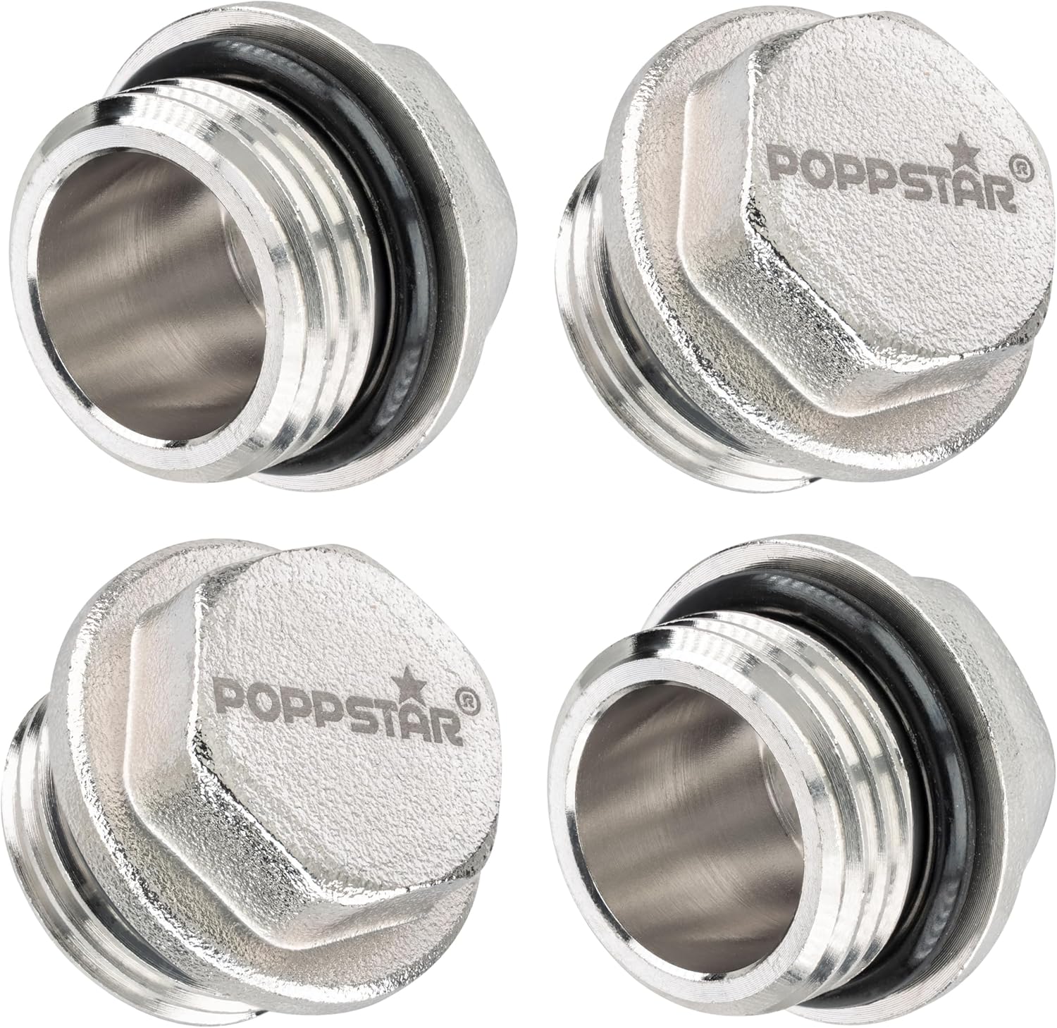 Poppstar Brass blanking plug (BSP AG 1/2 inch (20.95 mm), up to 50 bar, 19 mm hexagon), with self-sealing O-ring 1/2 inch, 4 pieces