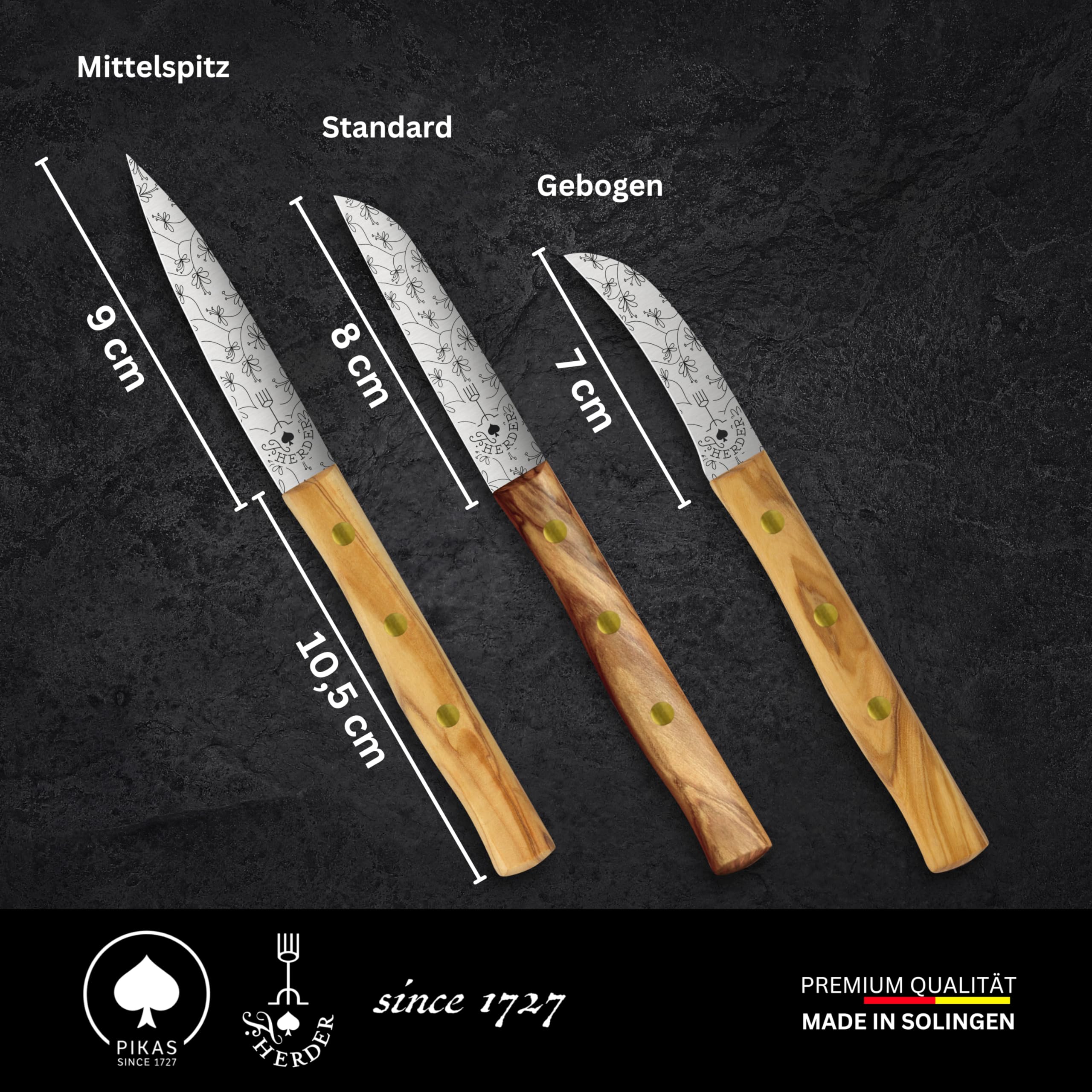 Premium Gemüsemesser - Extra Scharf, Allzweckmesser, Olive, Solingen, Schälmesser, Küchenmesser, Kneipchen, edler Holzgriff, Rostfrei, besonderes Geschenk