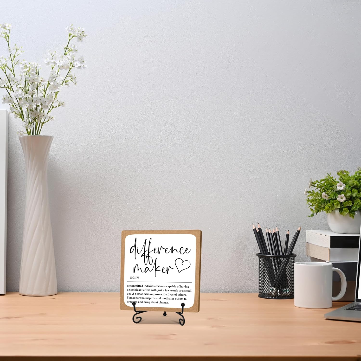 Difference Maker Thank You Gift for Women Teacher Mentor Coach Boss Manager Retirement Gifts Office Tabletop Decor Wood Plaque with Stand - A02 - Image 5