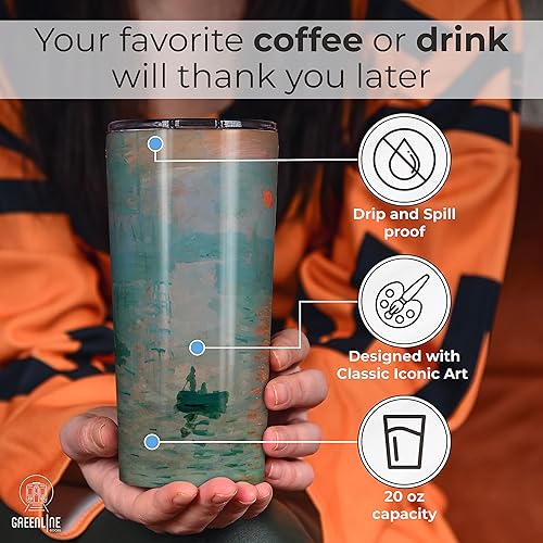 Miniatura 5 de Greenline Goods Vasos aislados de 25 onzas con tapas y pajillas, de acero inoxidable para bebidas frías y calientes, diseño elegante de vaso de café