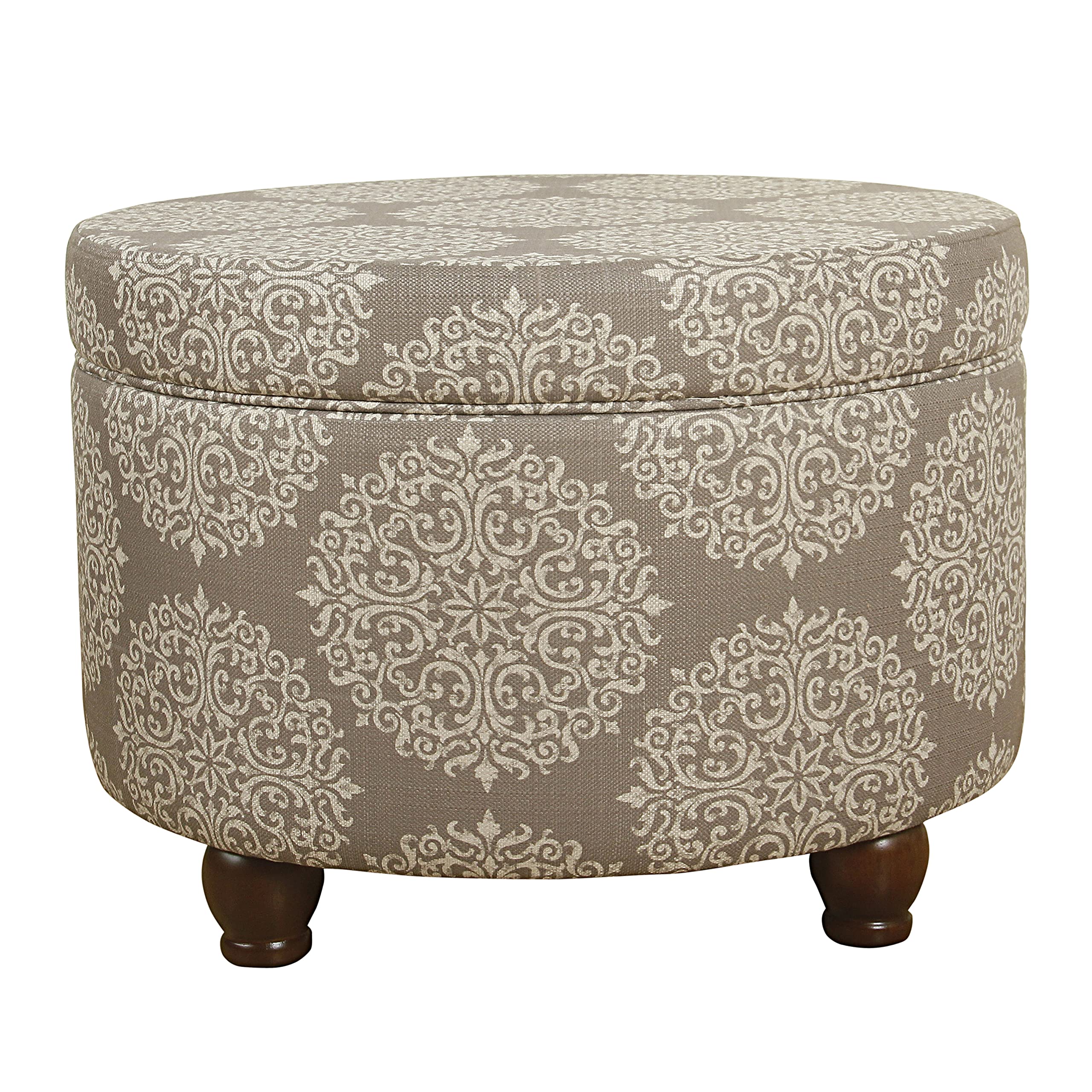 Homepop Home Decor | Upholstered Round Storage Ottoman | Ottoman with Storage for Living Room & Bedroom, Brown Medallion, Large