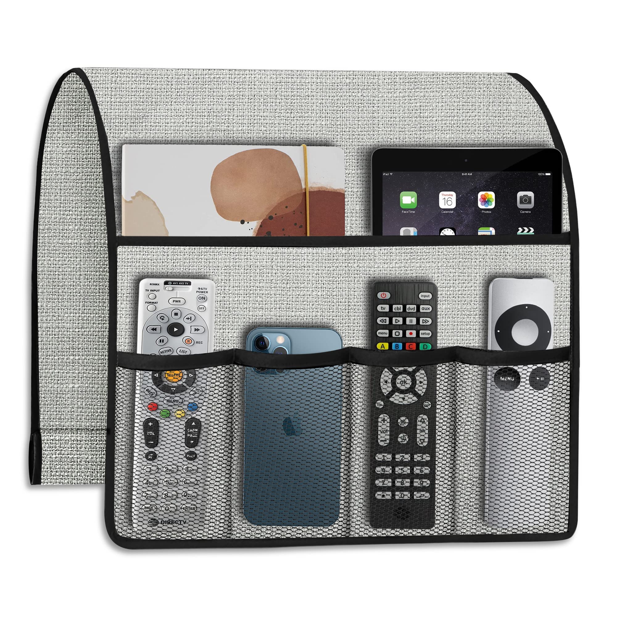 Faux Linen Remote Control Holder Remote Caddy Sofa Armrest Organizer