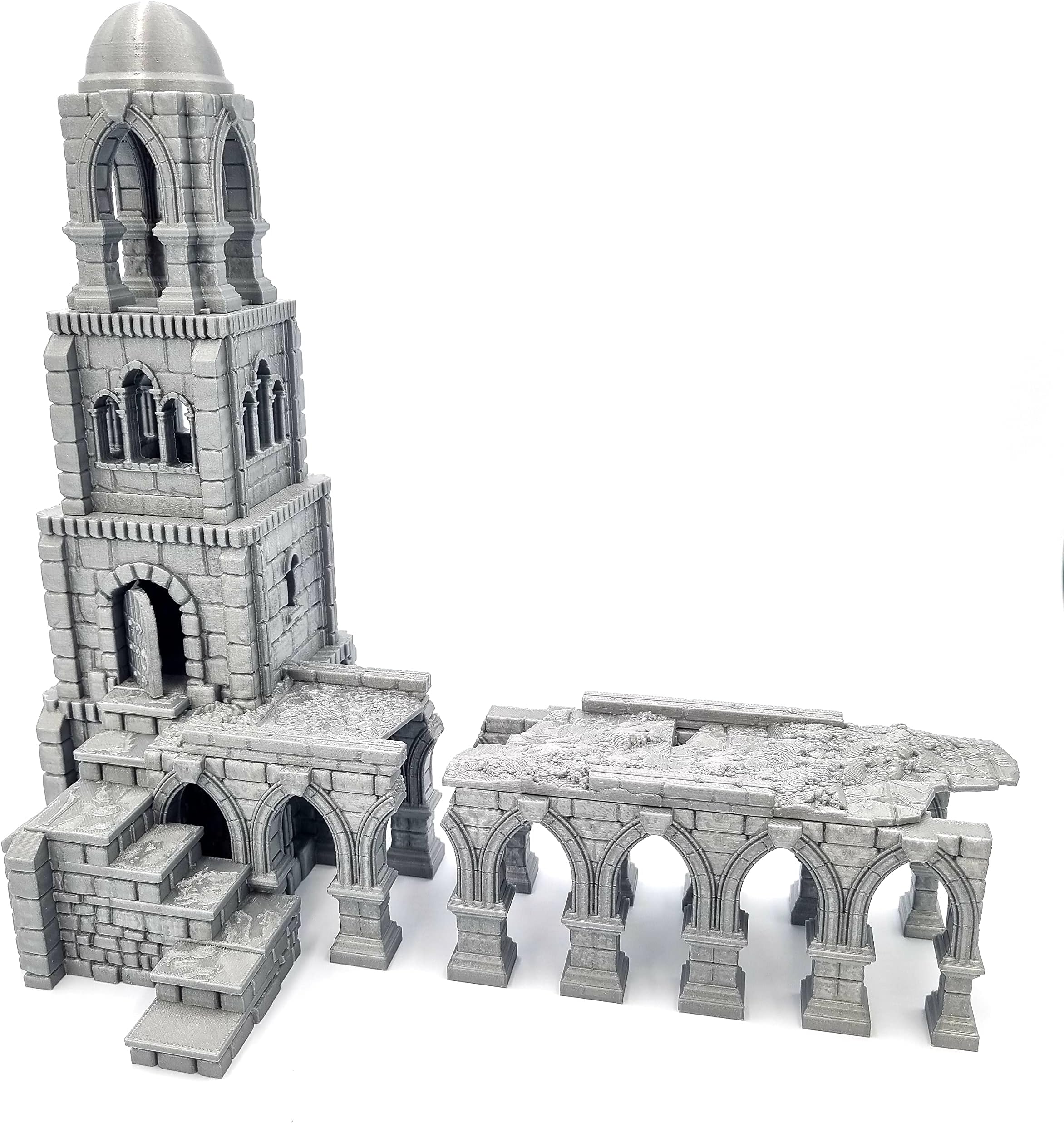 – QP3D - Battle Tower Pillars Building, Ruined Terrain Wall Scenery for Tabletop & RPG 28-32mm Miniatures Wargame Props DnD D&D, 3D Printed and Paintable