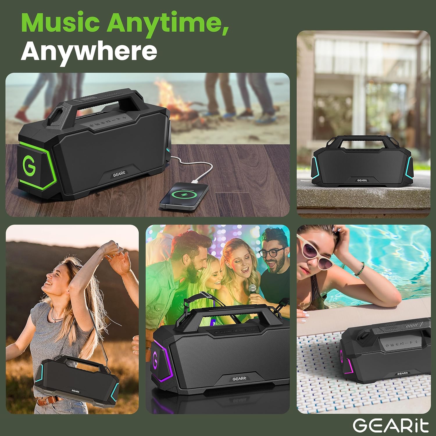 GEARit Portable Bluetooth Speaker Wireless w/ 120W Loud Audio Output - IPX6 Water-Resistant Speakers - 5.3 Bluetooth, AUX, TWS, MicroSD, EQ and Power Bank - Perfect for Gift/Home/Outdoor/Party - Image 8