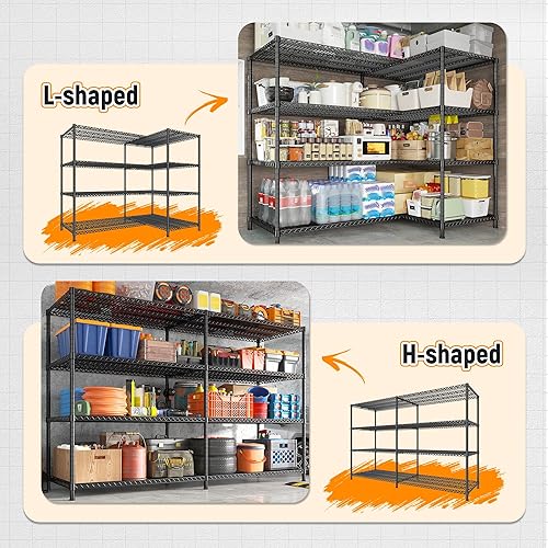 Miniatura 8 de REIBII Estantes de almacenamiento de 81.5 pulgadas de ancho, 3680 libras, estantería de metal resistente de 4 niveles, estante de alambre ajustable