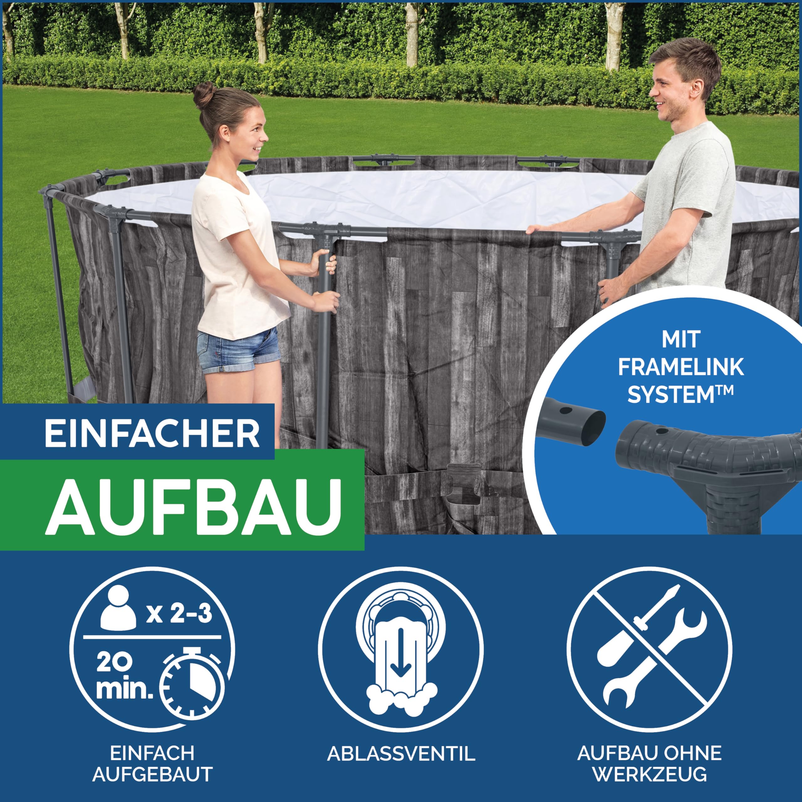 Bestway Steel Pro MAX - Set per piscina con pompa filtro, Ø 366 x 100 cm, effetto legno (quercia), rotondo