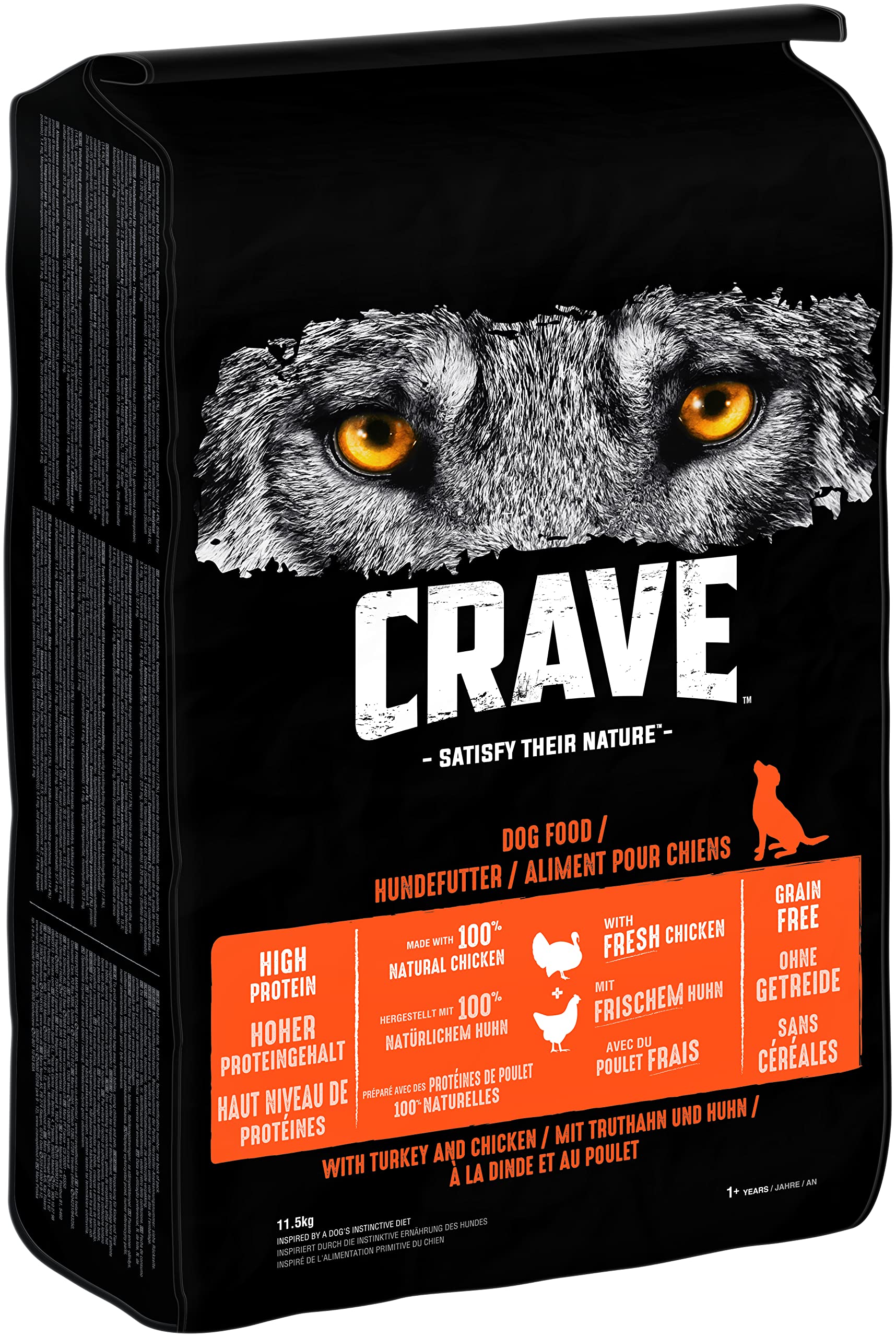Crave Adult Trockenfutter mit Truthahn & Huhn, 11,5 kg – getreidefrei, hoher Proteingehalt