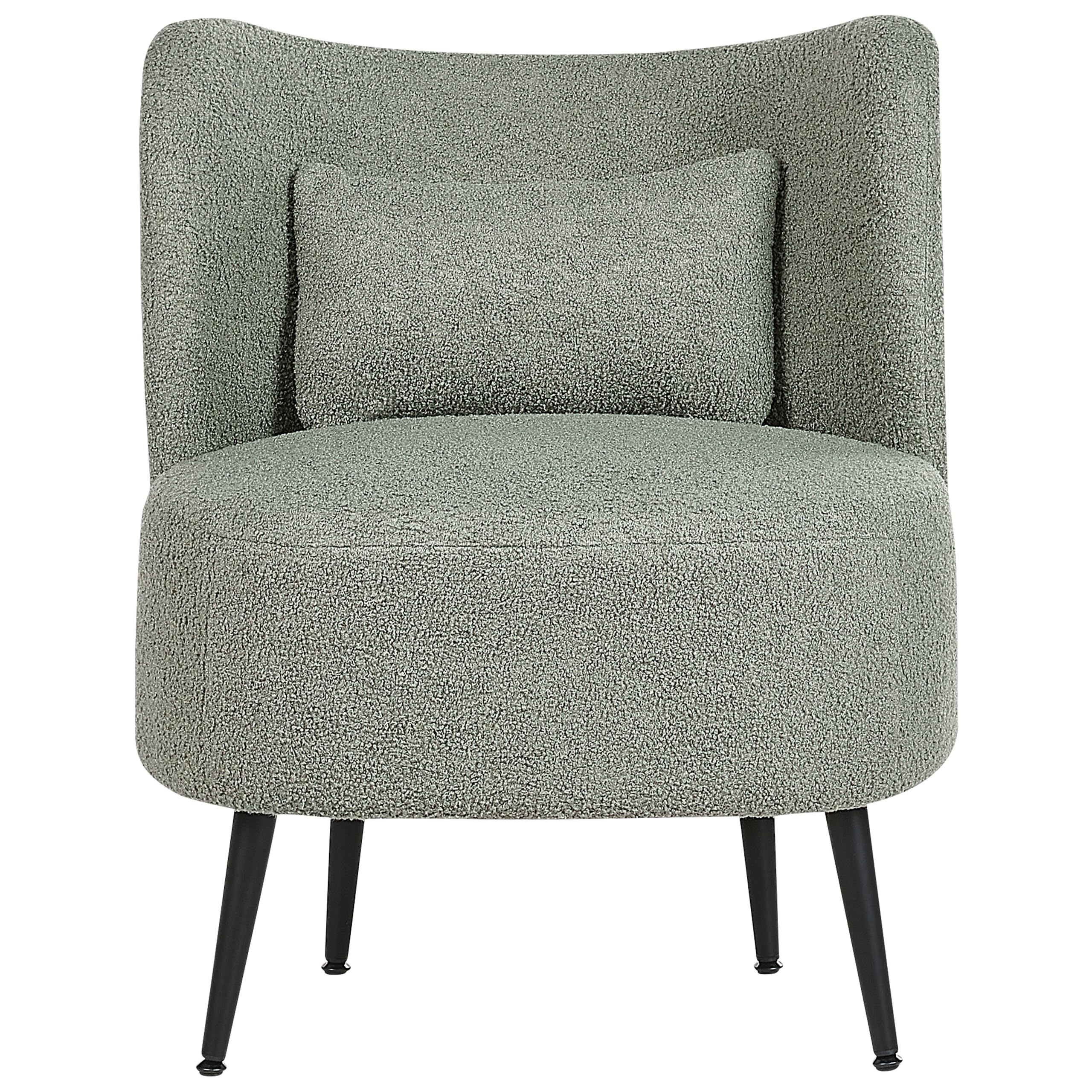 Beliani Wohnzimmer Sessel Gebogene Rückenlehne Glam Design Boucle Polsterung Schwarze Beine Grün Otsby
