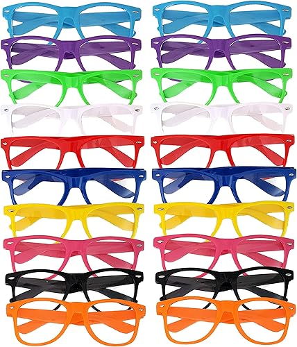 Art+Social Gafas nerd con lentes transparentes (paquete de 10 o 20) Monturas negras o multicolores, a partir de 12 años, sin receta, unisex