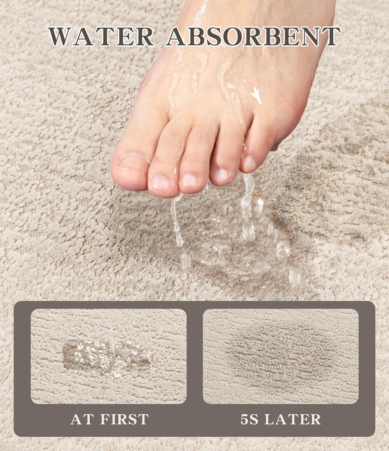 chakme Bathroom Rug Sets 2 Piece, Ultra Thin Bath Rug Set Quick Dry Bath Mat, Absorbent Bath Mat for Bathroom Non Slip Machine Washable, (Light Beige) - Image 4