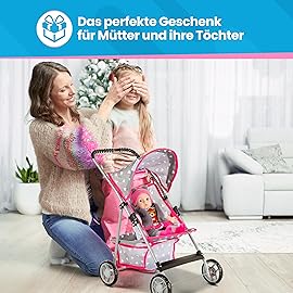 Baby Doll Stroller | Pram for Girls | Umbrella Stroller for Kids - Lightweight Play Carriage for Ages 2+ Years | Baby Doll Accessories with Storage | 22.05-Inch Handle Height, Model KP0280S