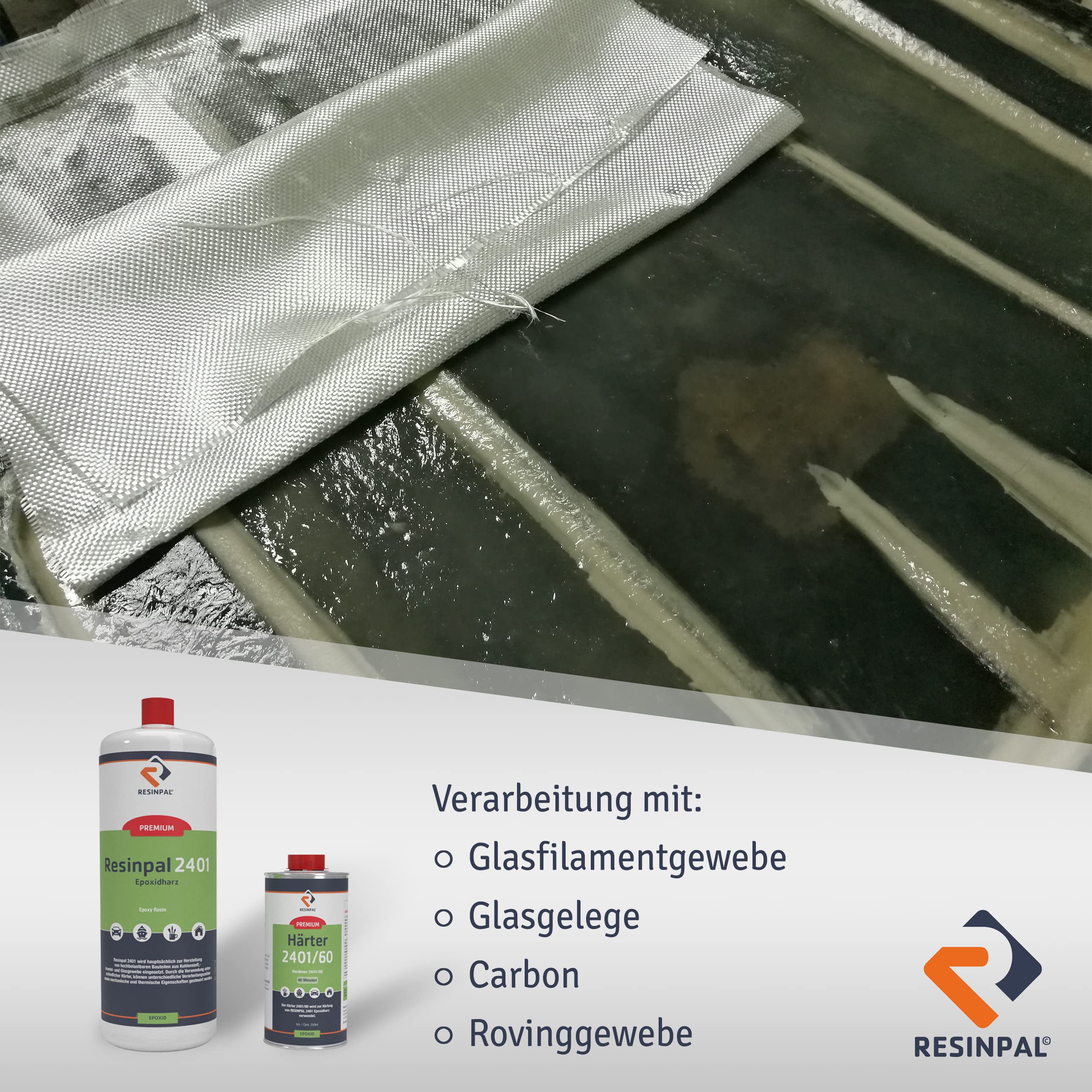 Epoxidharz Resinpal 2401 mit Härter | 1,25 kg Epoxy Set | Hochtemperaturbeständig & mechanisch hoch belastbar | Zum Laminieren | Kunstharz Made in Germany | Komplett für Anfänger & Profis |