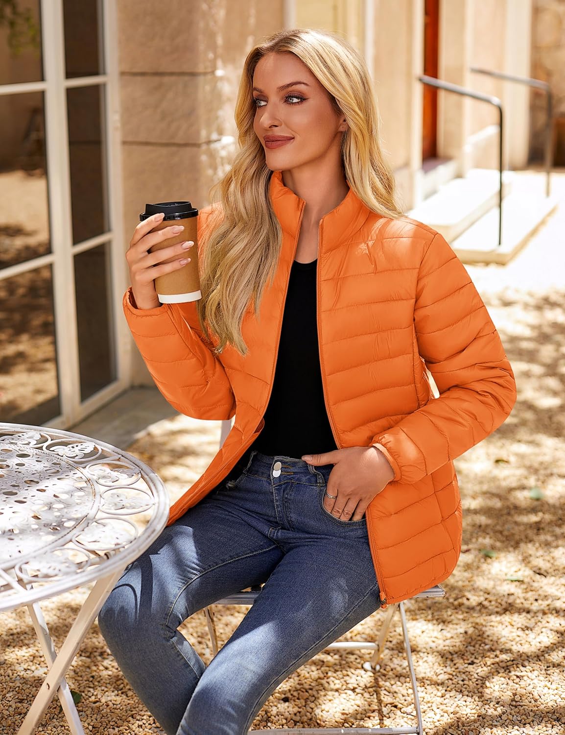 YUCOLEN Women's Puffer Jacket Quilted Winter Coat Padded Stand Collar Full-zip Warm Lightweight Puffer Coats - Image 3