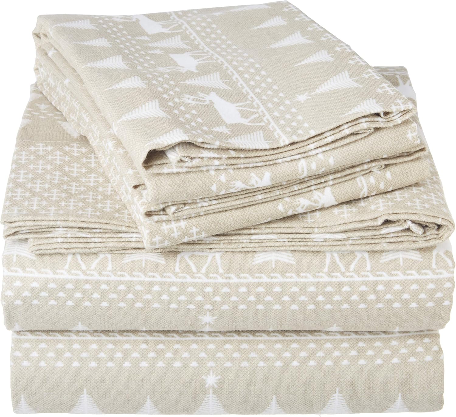 Woolrich Cotton Sheet Set Cottage Charms Print, 100% Cotton Flannel Sheets Warm & Fuzzy Bedding Set King Size Sheets, Fitted Pocket Fits Up to 14" Mattress, King Tan Snowflake, 4 Piece
