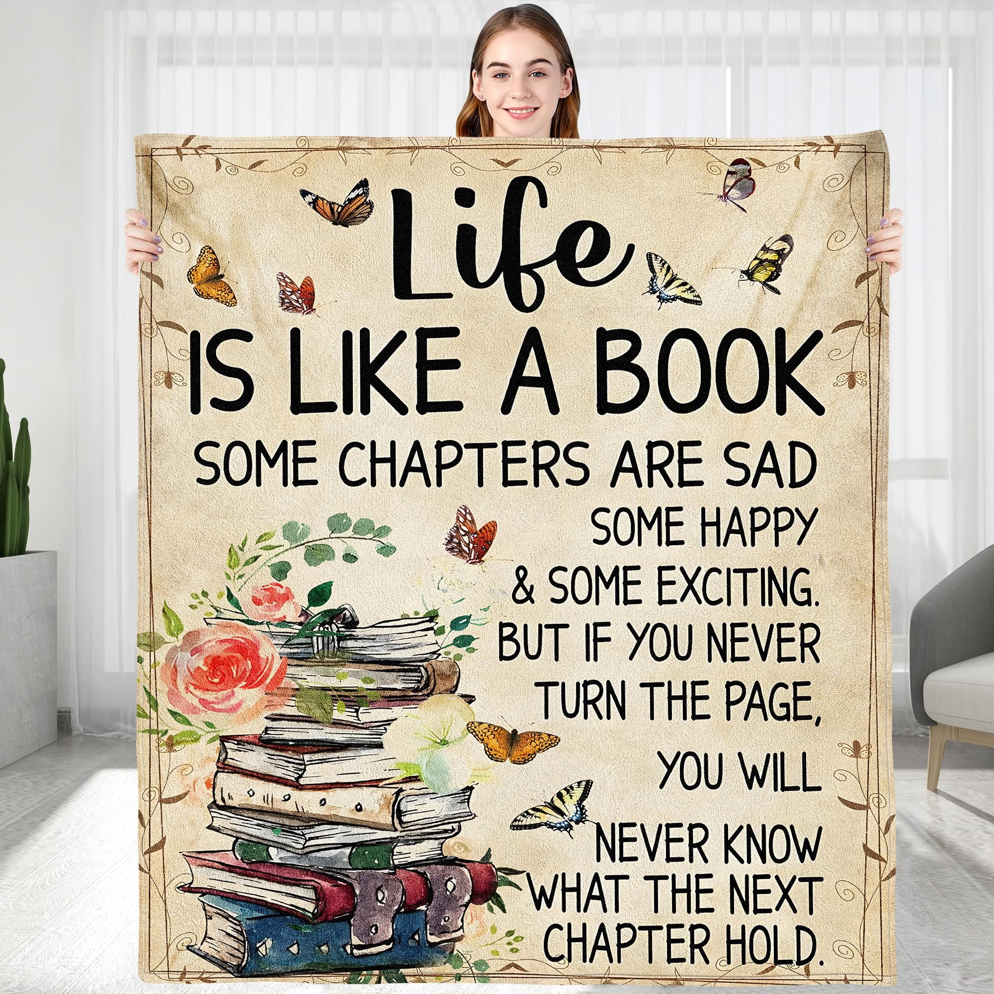 KEMEILA Life Is Like A Book Reading Blanket for Book Lovers, Personalized Throws Blanket, Graduation Birthday Gift for Reading Lover Daughter Sister Bestie(50 * 60 inches)