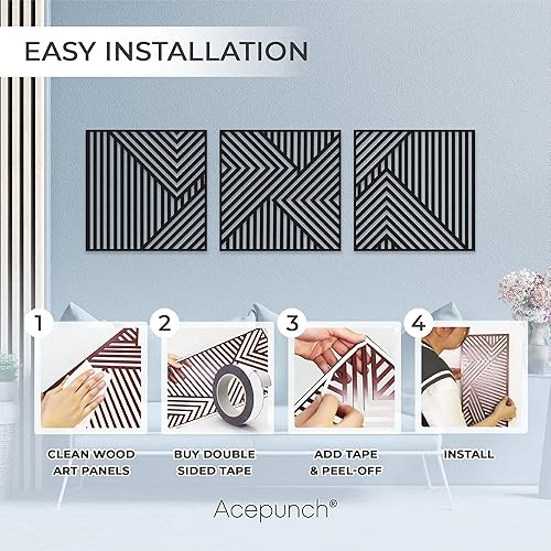 Miniatura 5 de Arte de madera real, diseño elegante y moderno de líneas Abstarct, regalo ideal para el hogar, sala de estar, baño y oficina, líneas asimétricas,