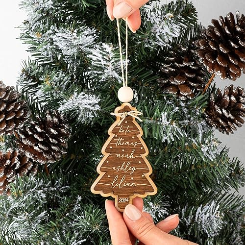 Miniatura 5 de Adorno personalizado para árbol de Navidad con nombres, adorno de madera contrachapada gruesa de doble capa, adorno de Navidad para árbol