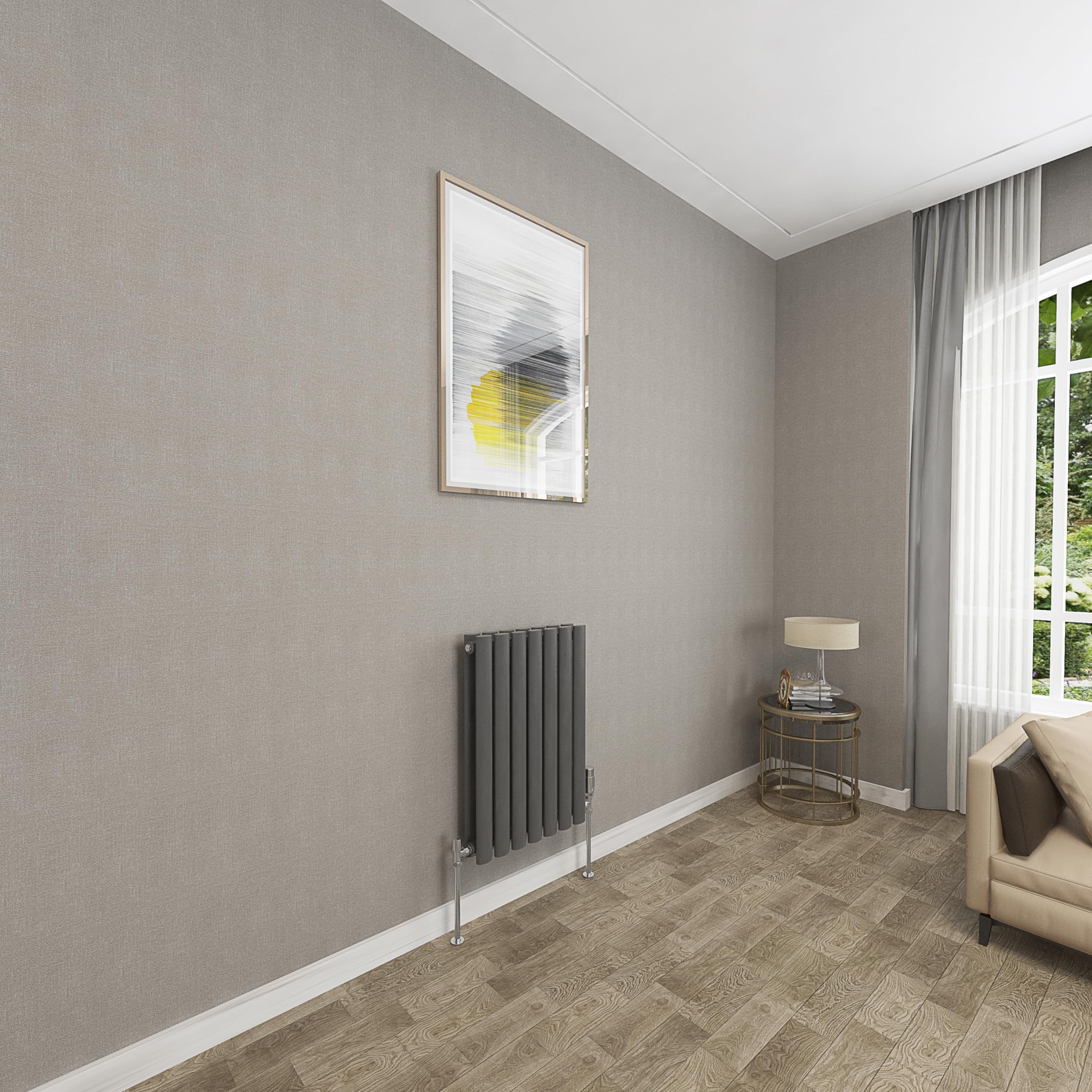 Sky bathroom | 600x413mm - Modern Anthracite Horizontal Double Panel Oval Column Radiator Central Heating Designer Radiator — image 1