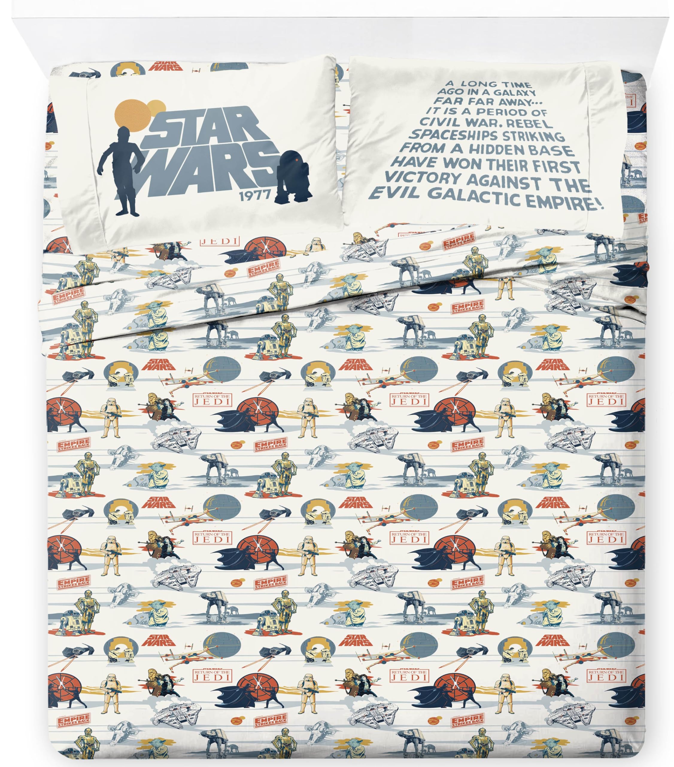 Jay Franco Kids Sheet Set with Fitted, Flat Sheets & Pillow Cover - Ultra-Soft Bedding with Pillowcase for Room Decor, Beige - Star Wars, 4 Piece Queen