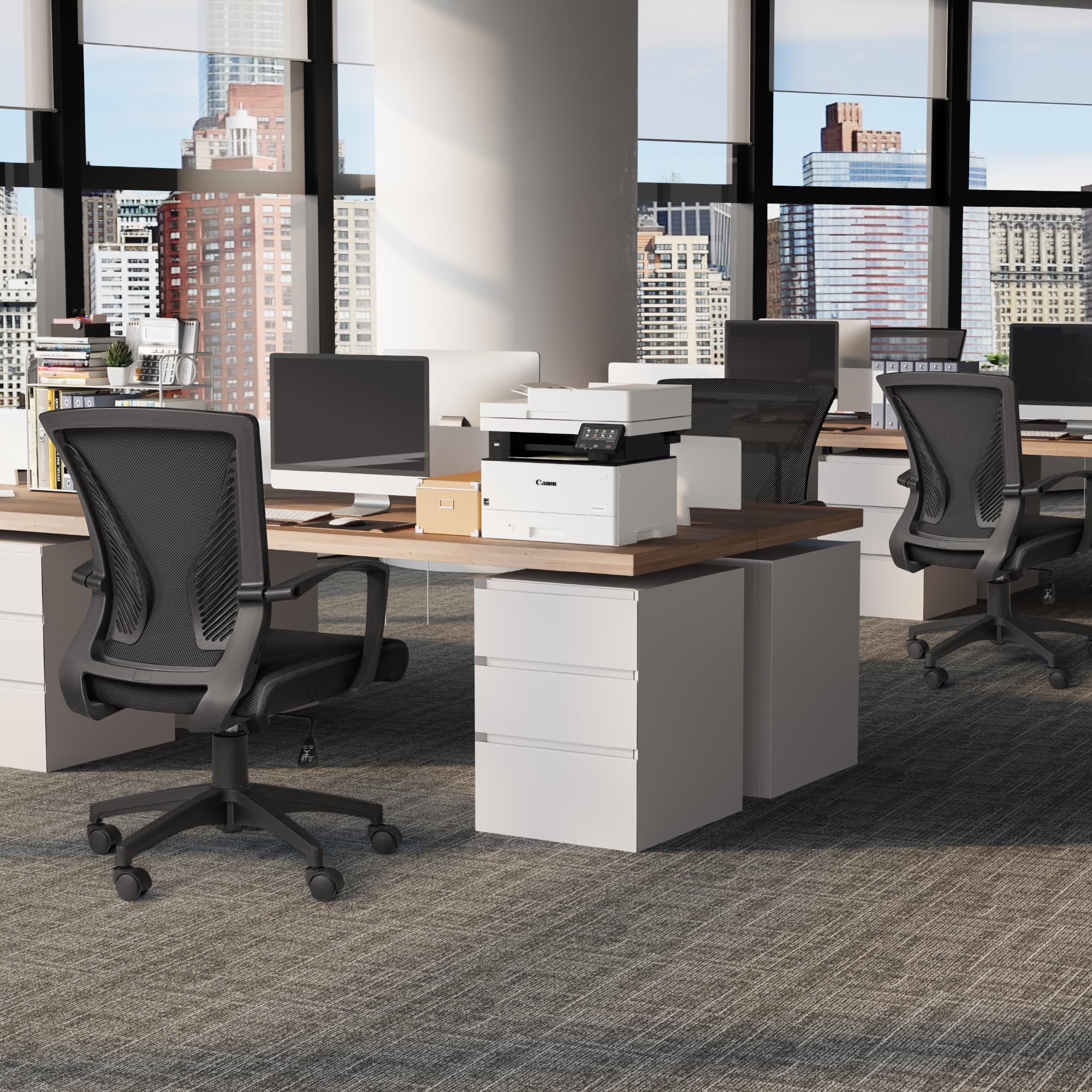 Furmax Office Chair Ergonomic Computer Desk Mesh Chair Mid Back Swivel Lumbar Support with Armrest (1, Black): 2 Black