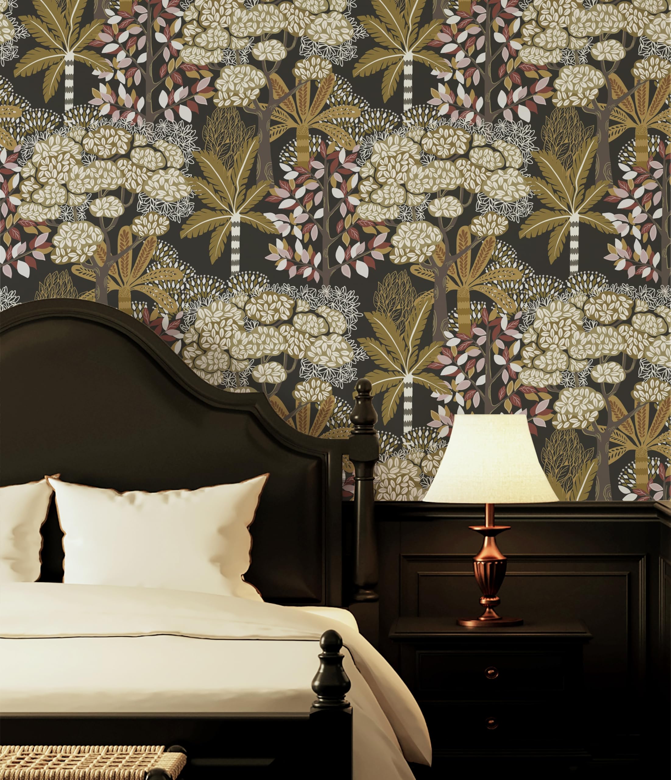 16.1"X393" Vintage Wallpaper Peel and Stick Forest Wallpaper Black/Brown Self Adhesive Removable Wallpaper for Bedroom Bathroom Tree Contact Paper for Cabinets Retro Room Wall Decor Vinyl