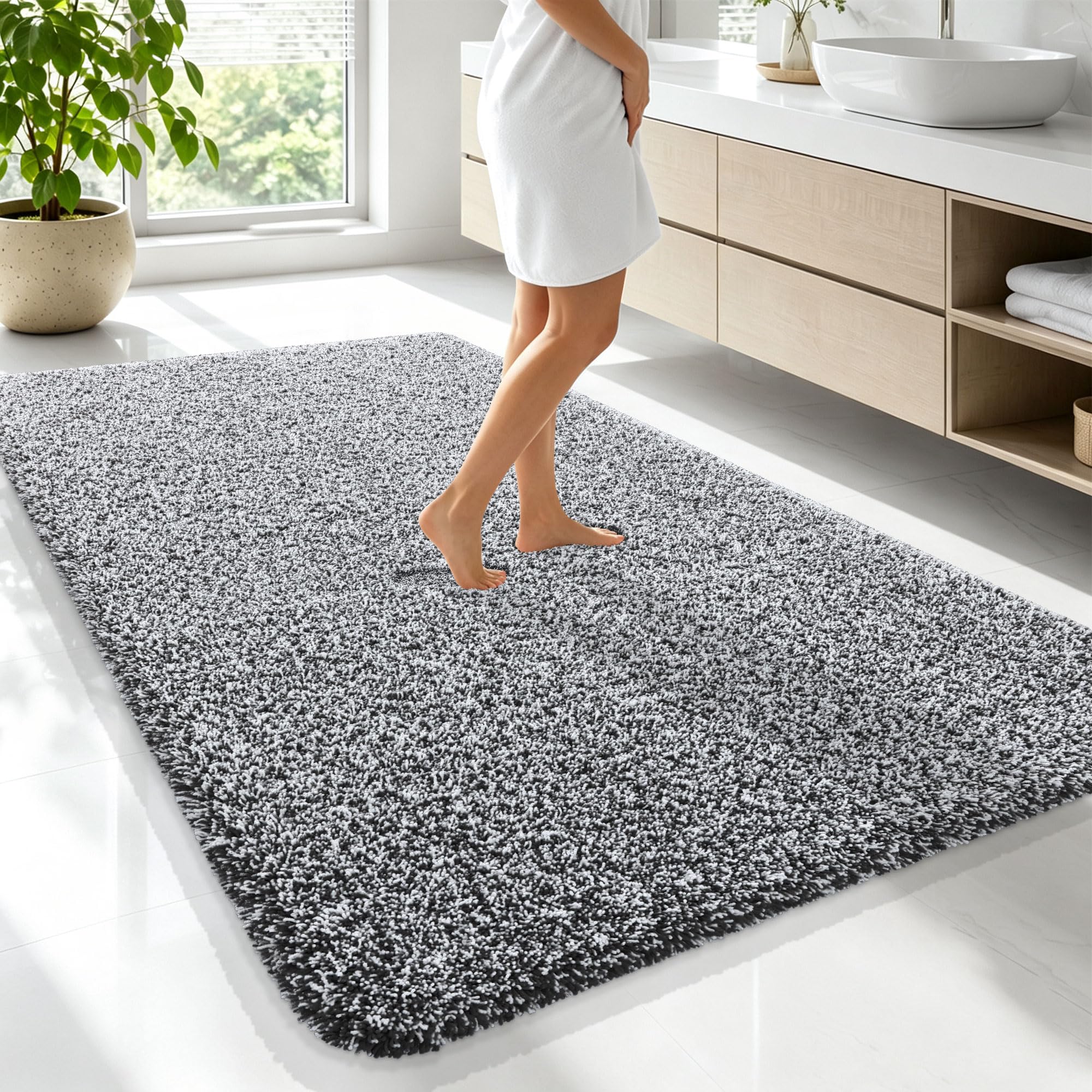OLANLY Microfiber Bathroom Rugs 70x46, Quick Dry Bath Mat, Black and White