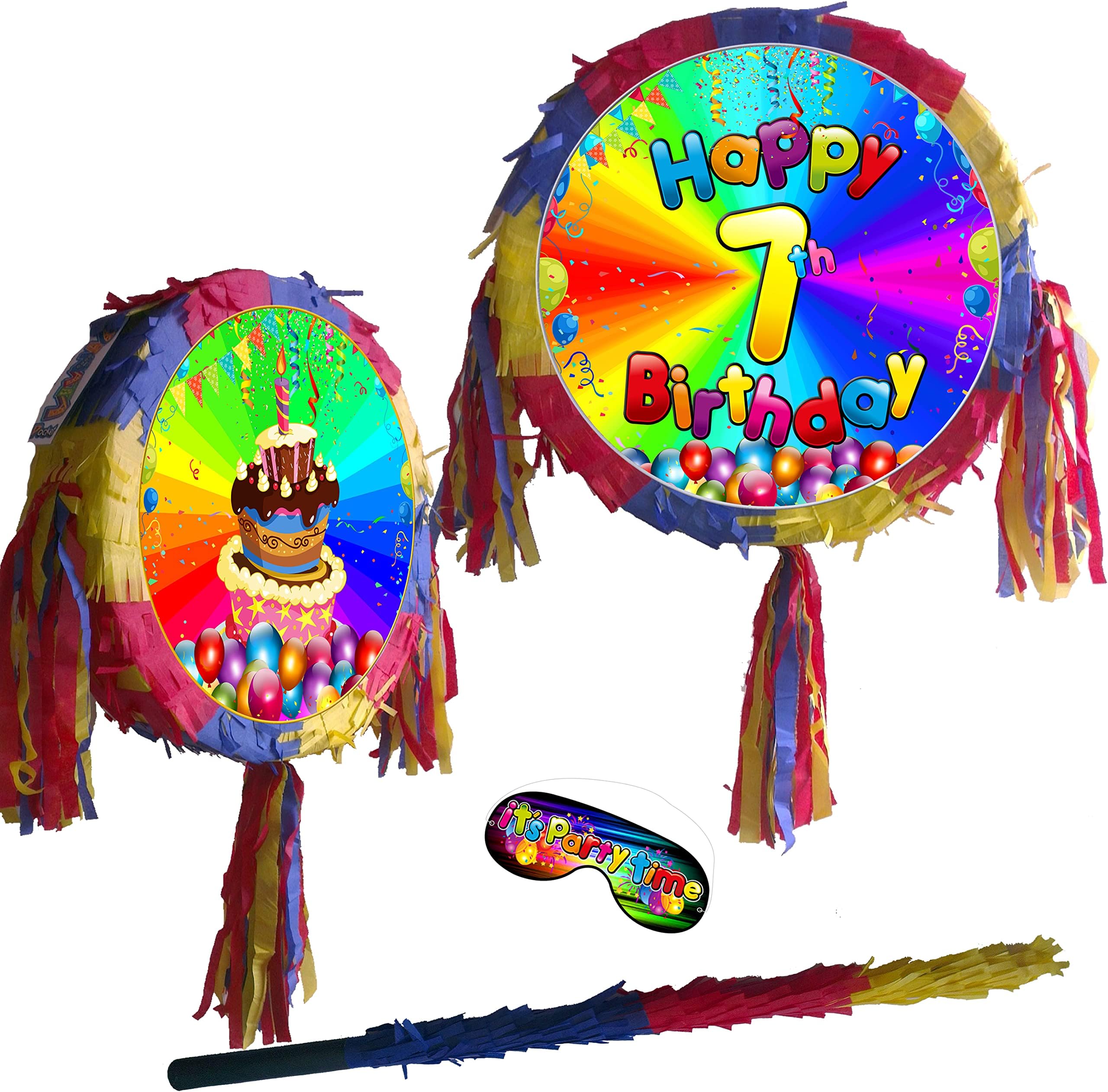 7th Birthday Pinata with stick and blindfold