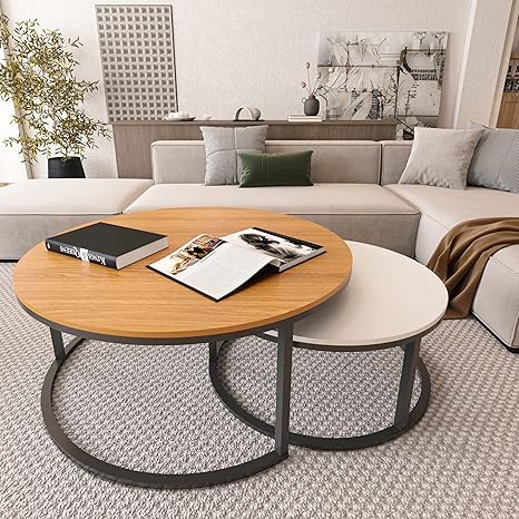 Amazon.com: ODIKA Modern Round Nesting Coffee Tables for Living Room, 2 ...