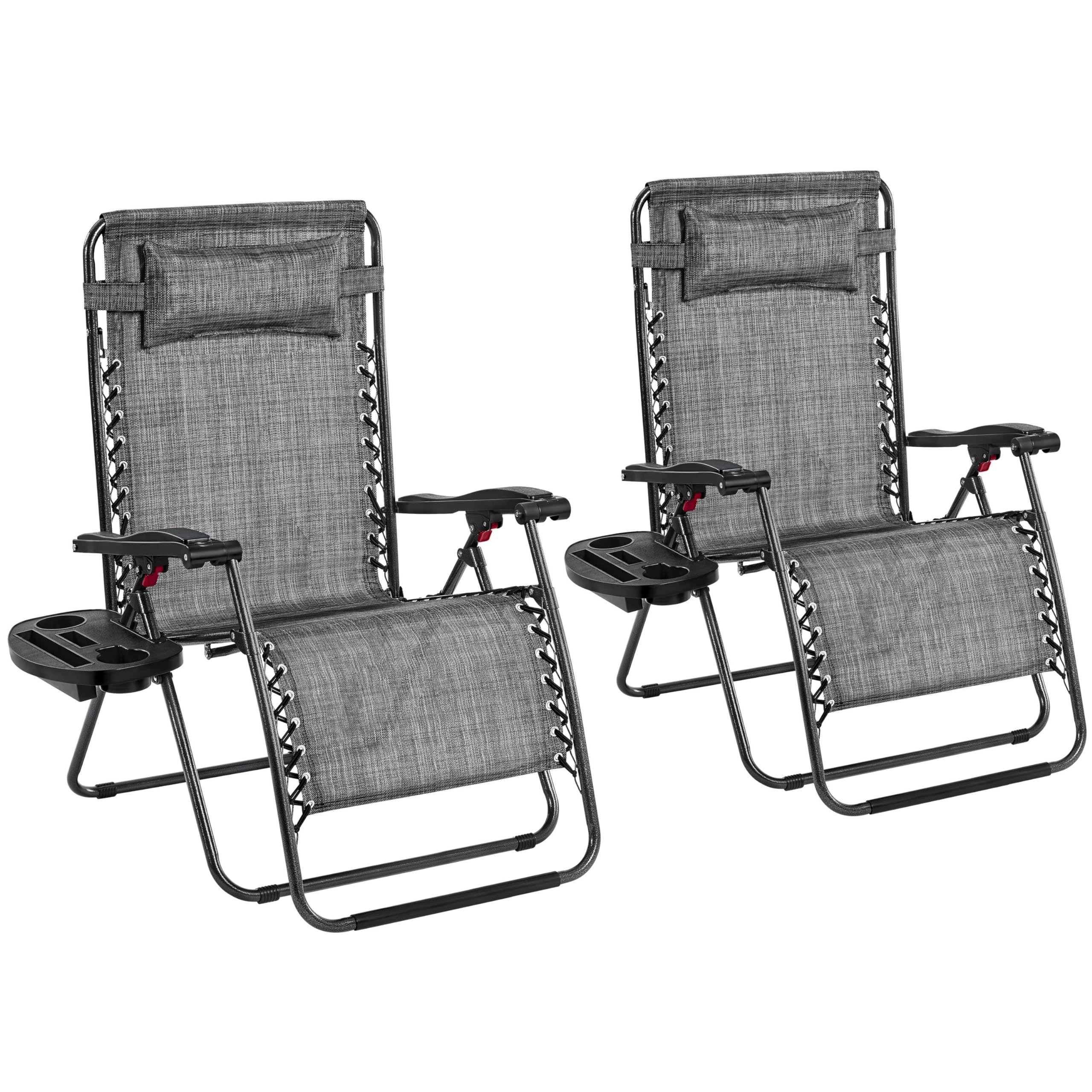 Yaheetech 29inch Zero Gravity Chairs w/Pillows & Cup Holder & Carry Strap Outdoor Patio Adjustable Foldable Reclining Lounge Recliners for Lawn