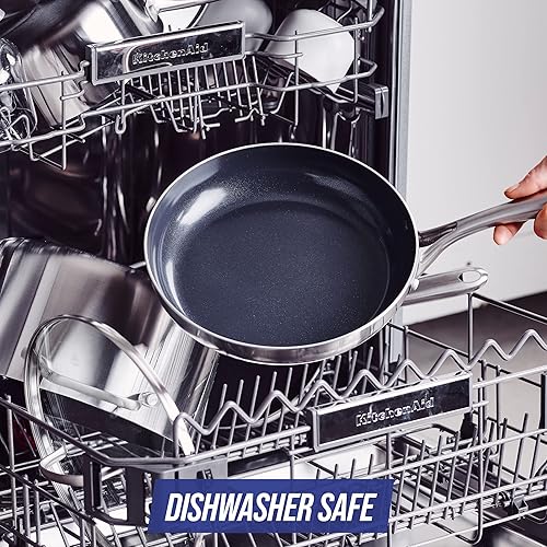 Miniatura 7 de Blue Diamond Sartén de acero inoxidable HD Clad Pro de 11 pulgadas, cerámica antiadherente con infusión de diamantes, sin PFAS, apta para