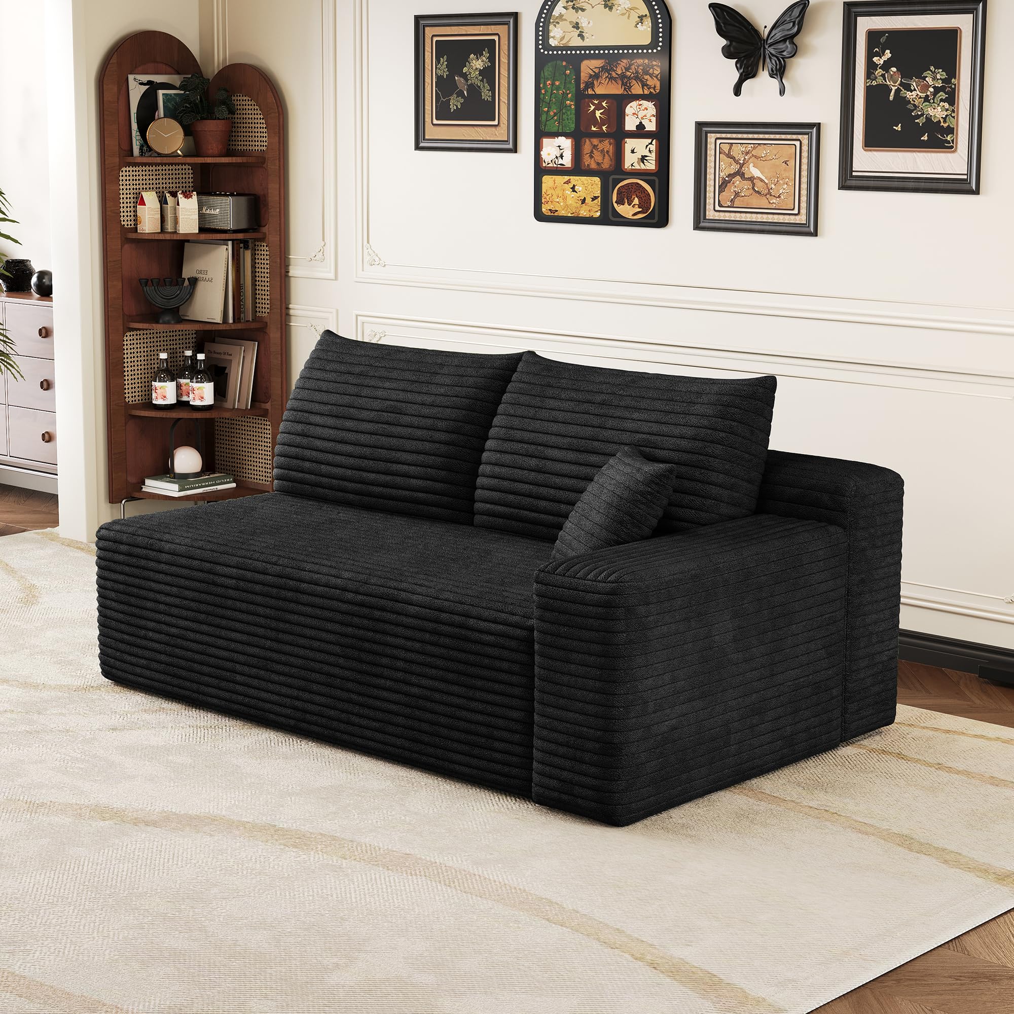 Sapgaks Canapé 2 Places Moderne 151 cm en Velours côtelé avec Assise Profonde,canapé modulaire,Noir-1