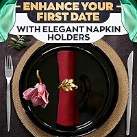 Vista 8 de Juego de 20 servilleteros dorados – Servilleteros de Pascua se adaptan a varios estilos de servilletas, reutilizables, elegantes diseño de hoja