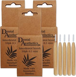 Dental Aesthetics Bamboo Interdental Brushes 3 Packs ~ 10 Brushes Per Pack (0.5mm)