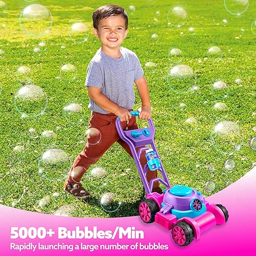 Miniatura 4 de SLOOSH Juguetes para cortacésped de burbujas para niños pequeños, máquina de burbujas a prueba de derrames, juguete de jardinería para niños de 1,