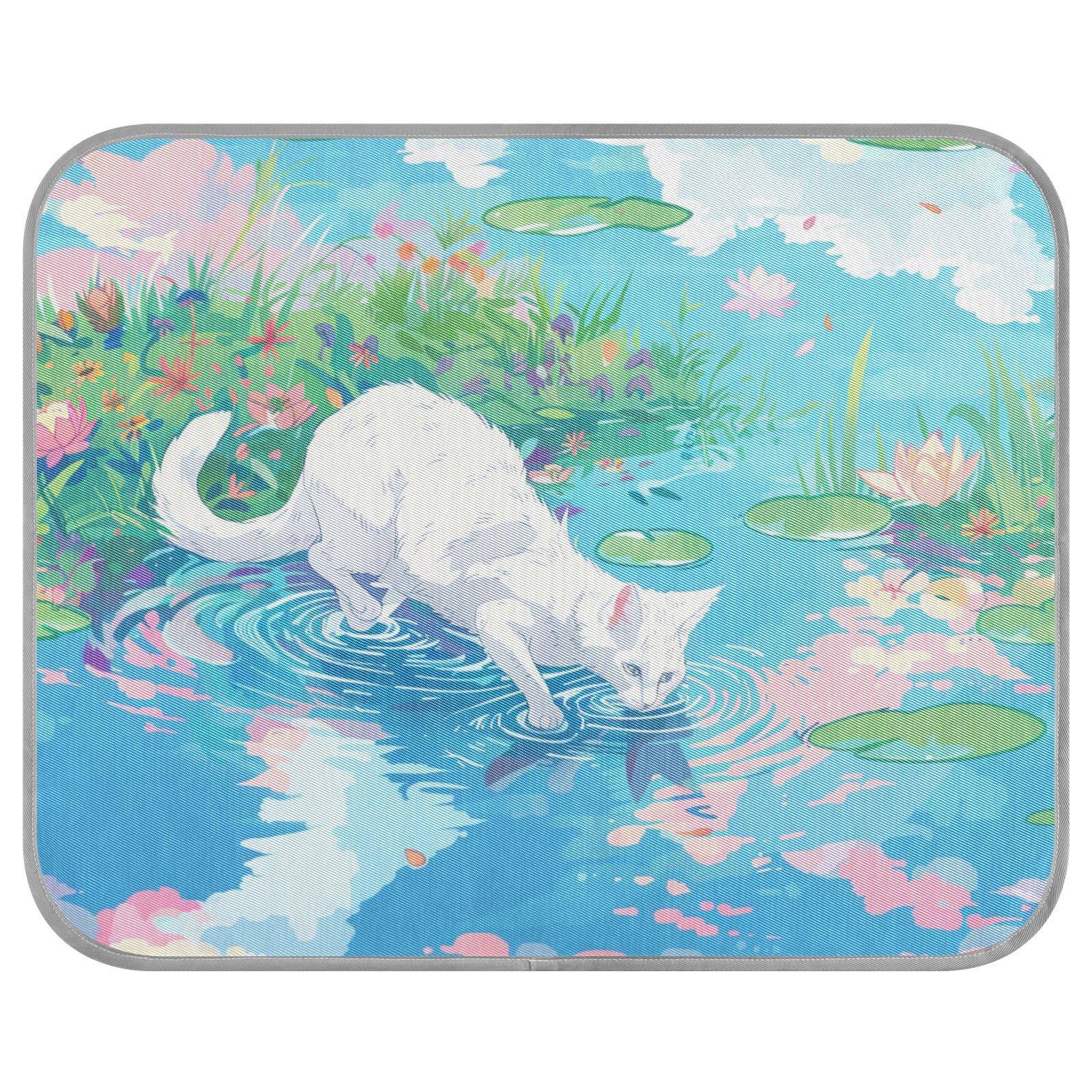 siphylline Beautiful Scenery White Cat Summer Cooling Gel mat for Dogs Self Cooling mat for Cats for Kittens Outdoor Cats Cordless Camas frias para Perros S