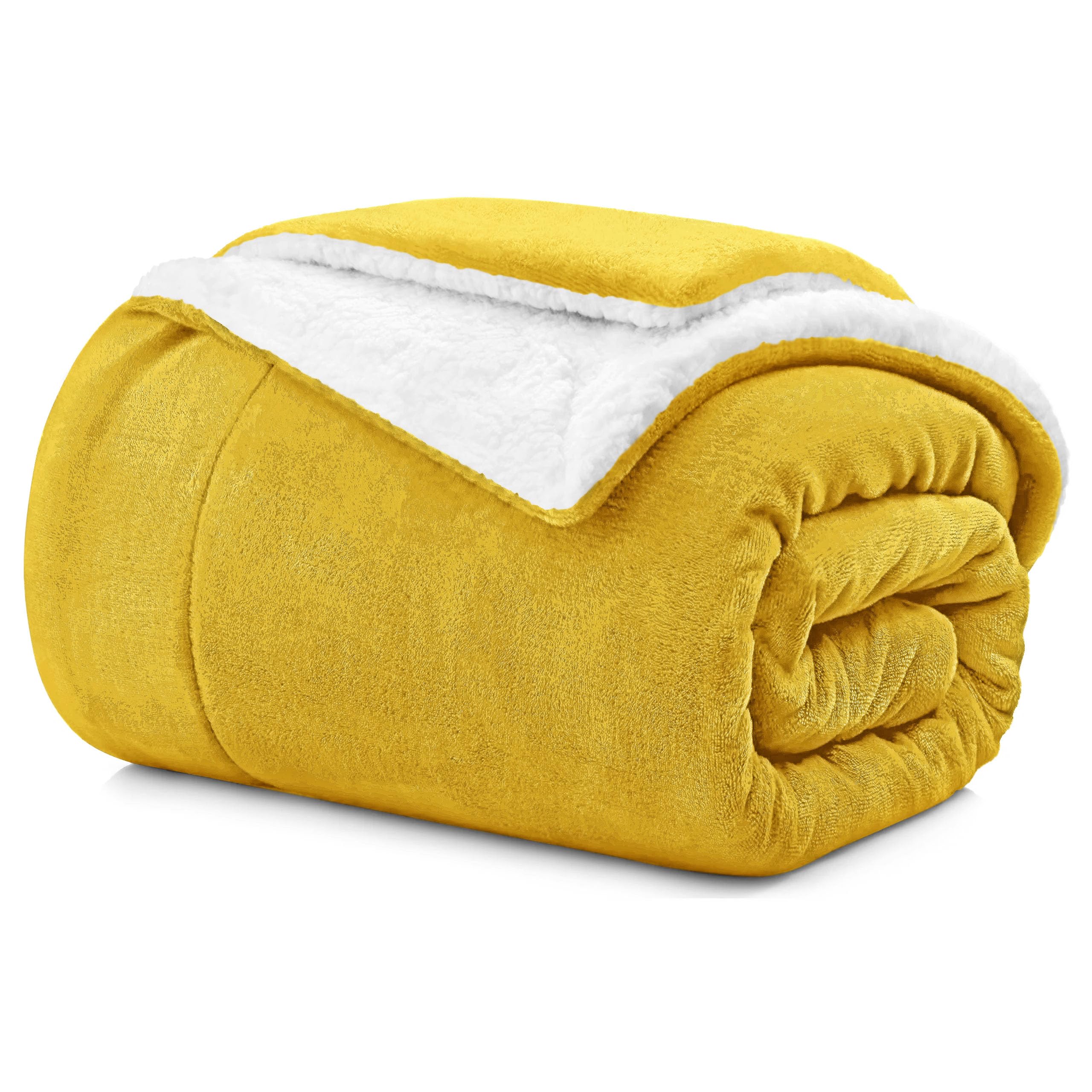 Aspire Homeware Ochre Sherpa Fleece Throw Blanket Fluffy Thick Blanket For Beds Single Size Reversible Microfibre Sofa Throws (, (130 X 150 Cm))
