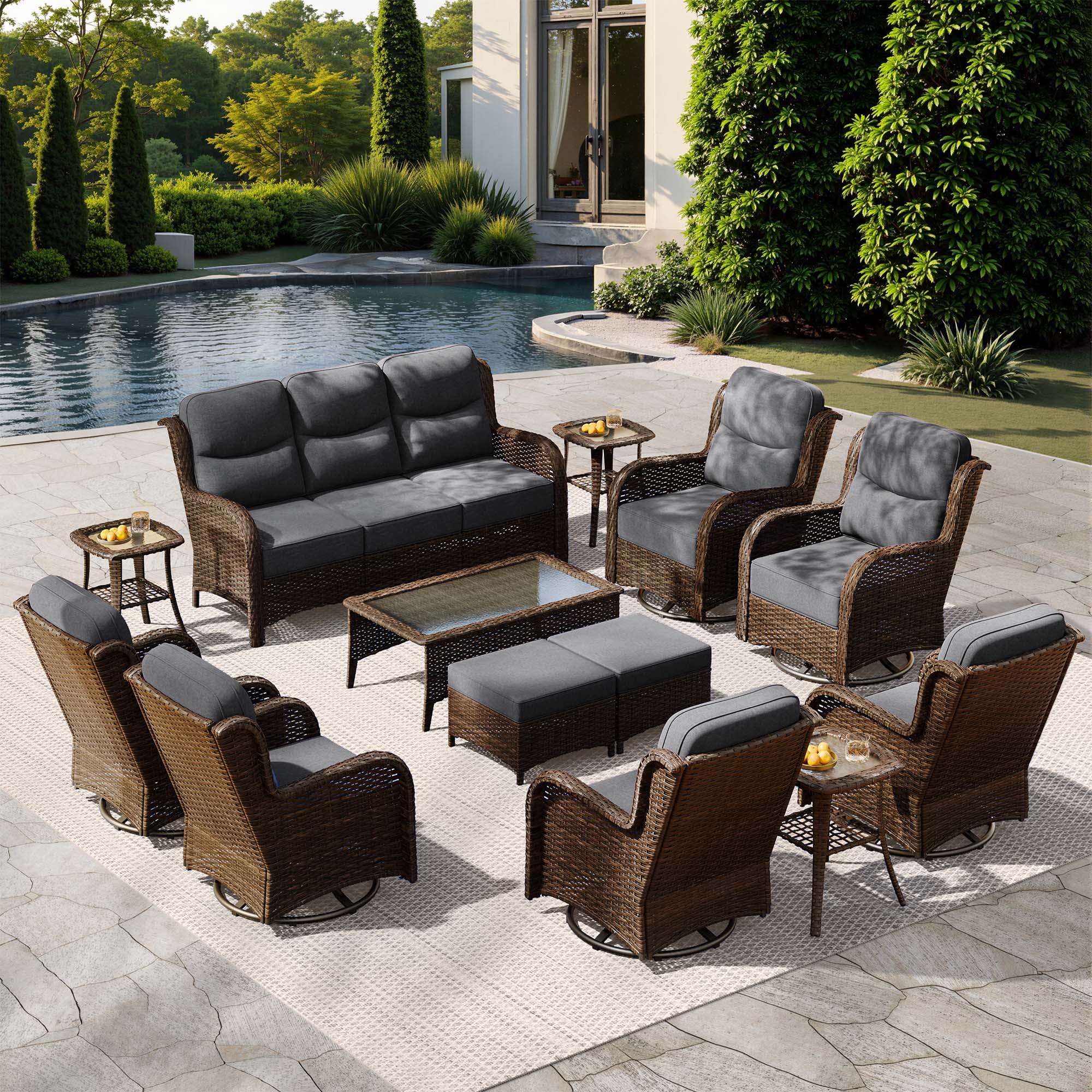 HILLGA Luxury Outdoor Patio Furniture Set with 6-Inch Thick Cushions