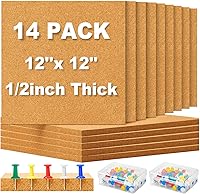 Reginary 14-Pack Self-Adhesive Cork Board Tiles 12x12 Inch 0.5" Thick High-Density Bulletin Boards with 200 Push Pins for Wall DIY Home Office