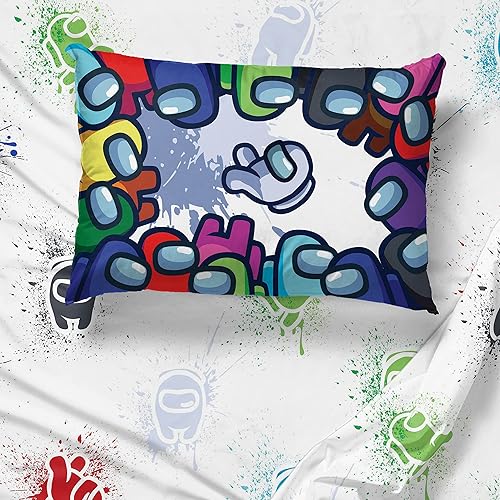 Miniatura 5 de Jay Franco Juego de ropa de cama de 4 piezas tamaño individual de Among Us Space Splatter, incluye edredón y juego de sábanas, microfibra súper