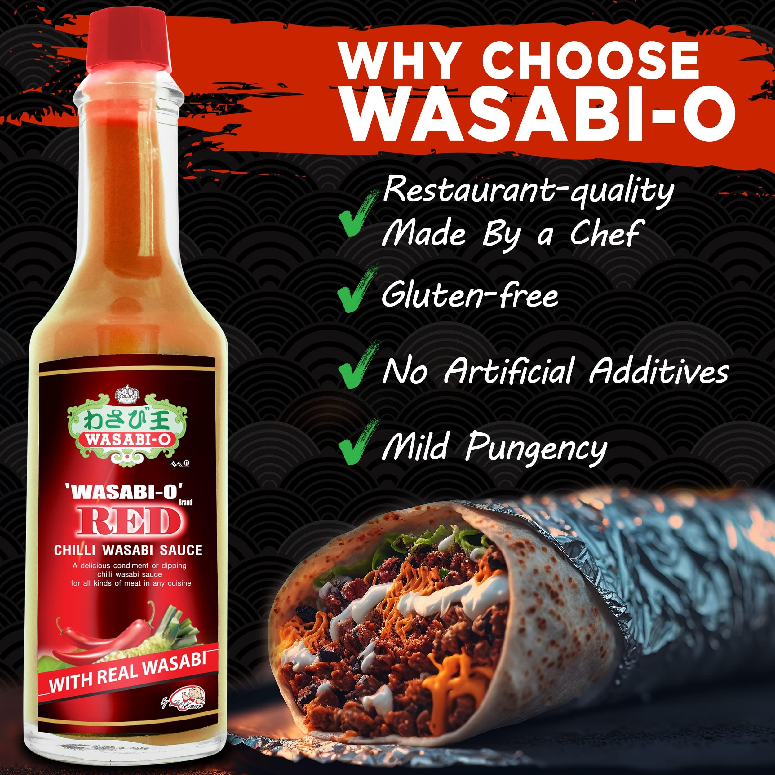 WASABI-O Red Chili Hot & Spicy Sauce - Japanese Sauce with Pure Wasabi, Gluten Free & Vegan, 55g