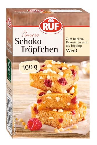 RUF weiße Schokolade-Tröpfchen backfeste Schoko-Tropfen weiß zum Backen & Dekorieren von Torten Kuchen & Muffins als Topping für Porridge Bowl Waffeln